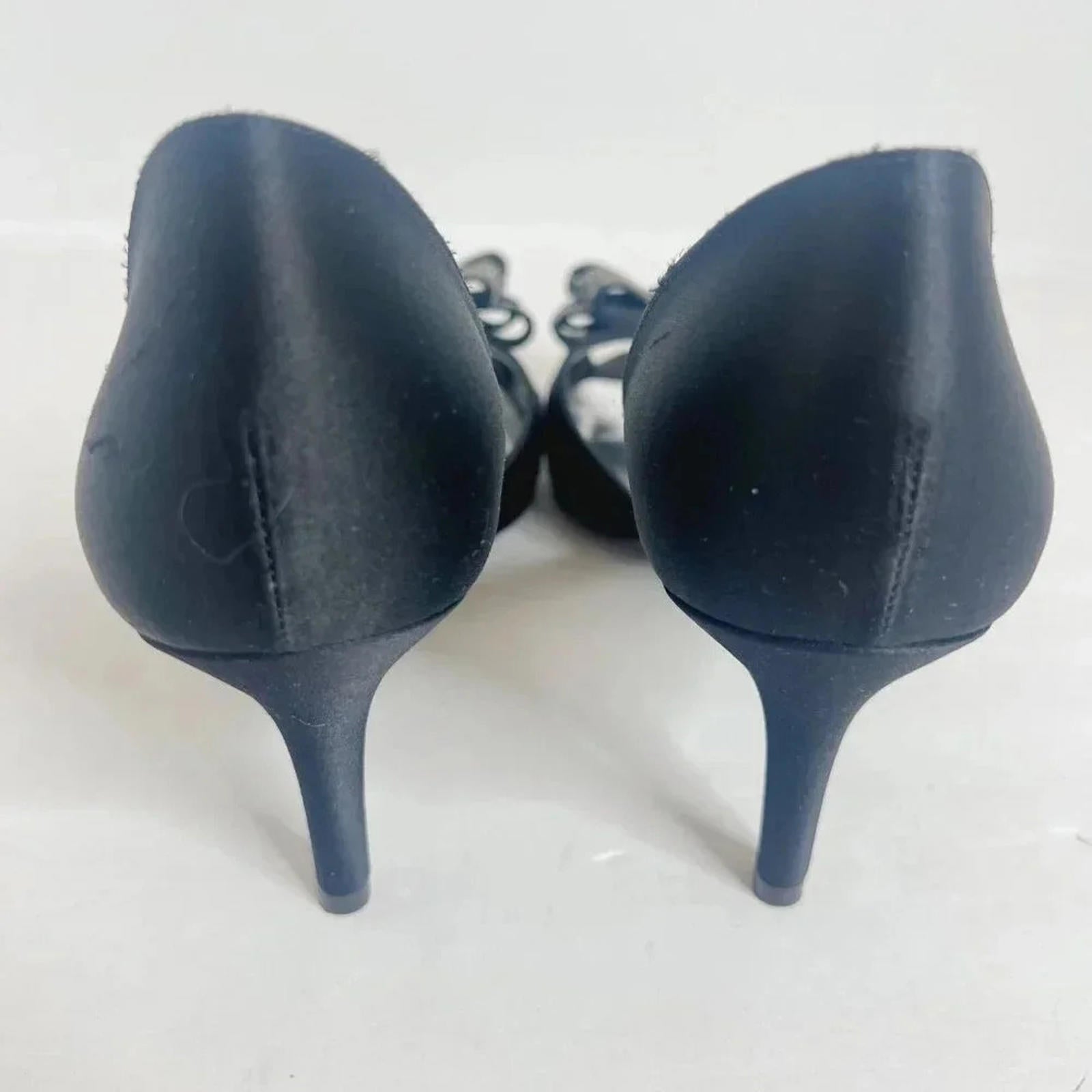 Stuart Weitzman Alas Crystal-Bow d’Orsay Black Satin Pump Women's Size 8.5