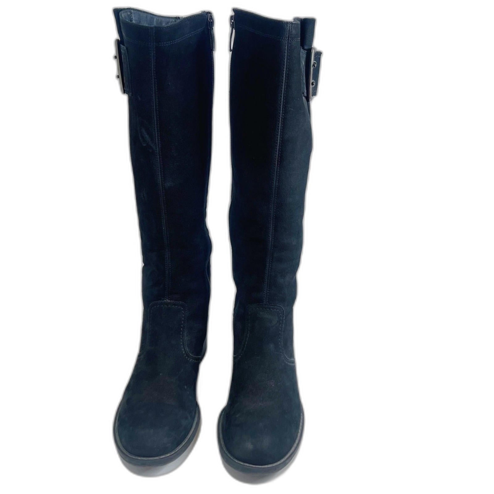 Paul Green Kendra Tall Riding Boots Black Suede Nuback Women's Size 5.5 UK 8 US