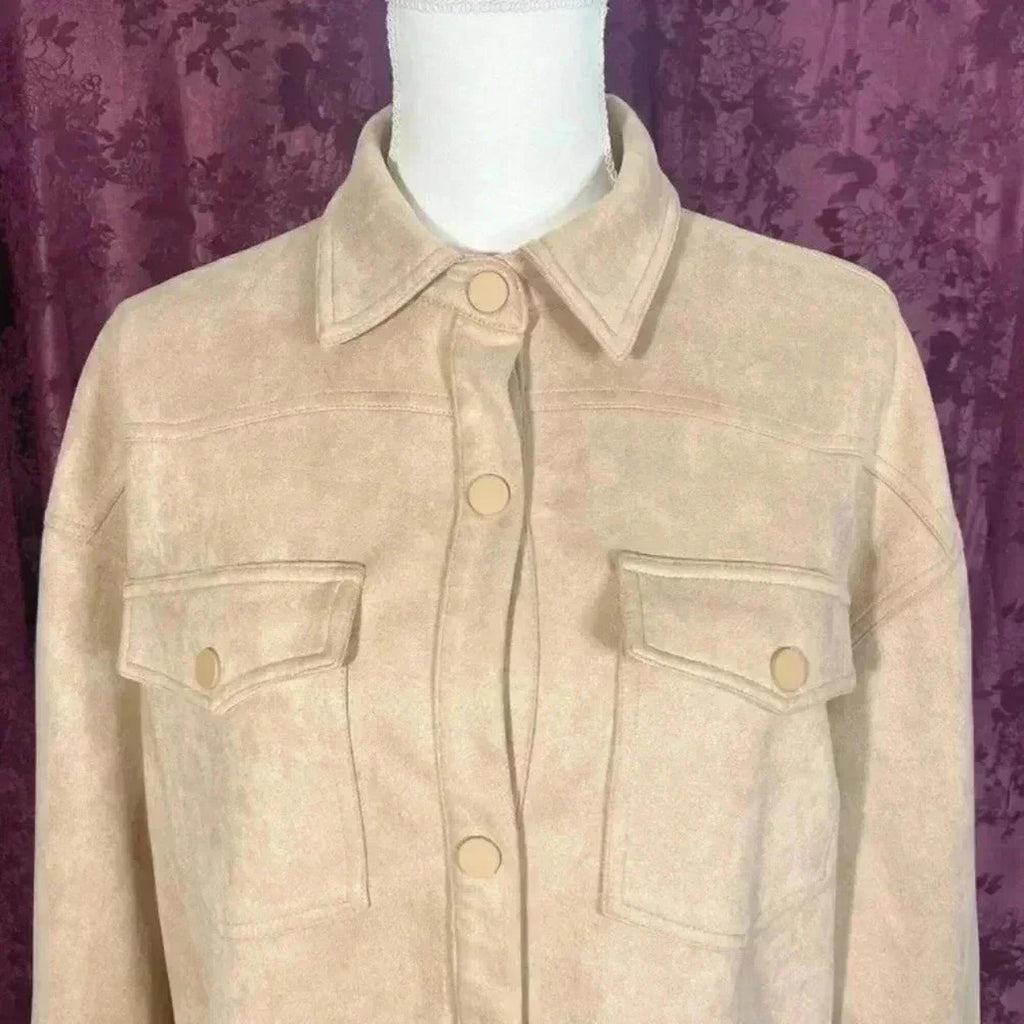 ELODIE Women's Sueded Snap Front Utility Jacket with Chest Pocket Size L