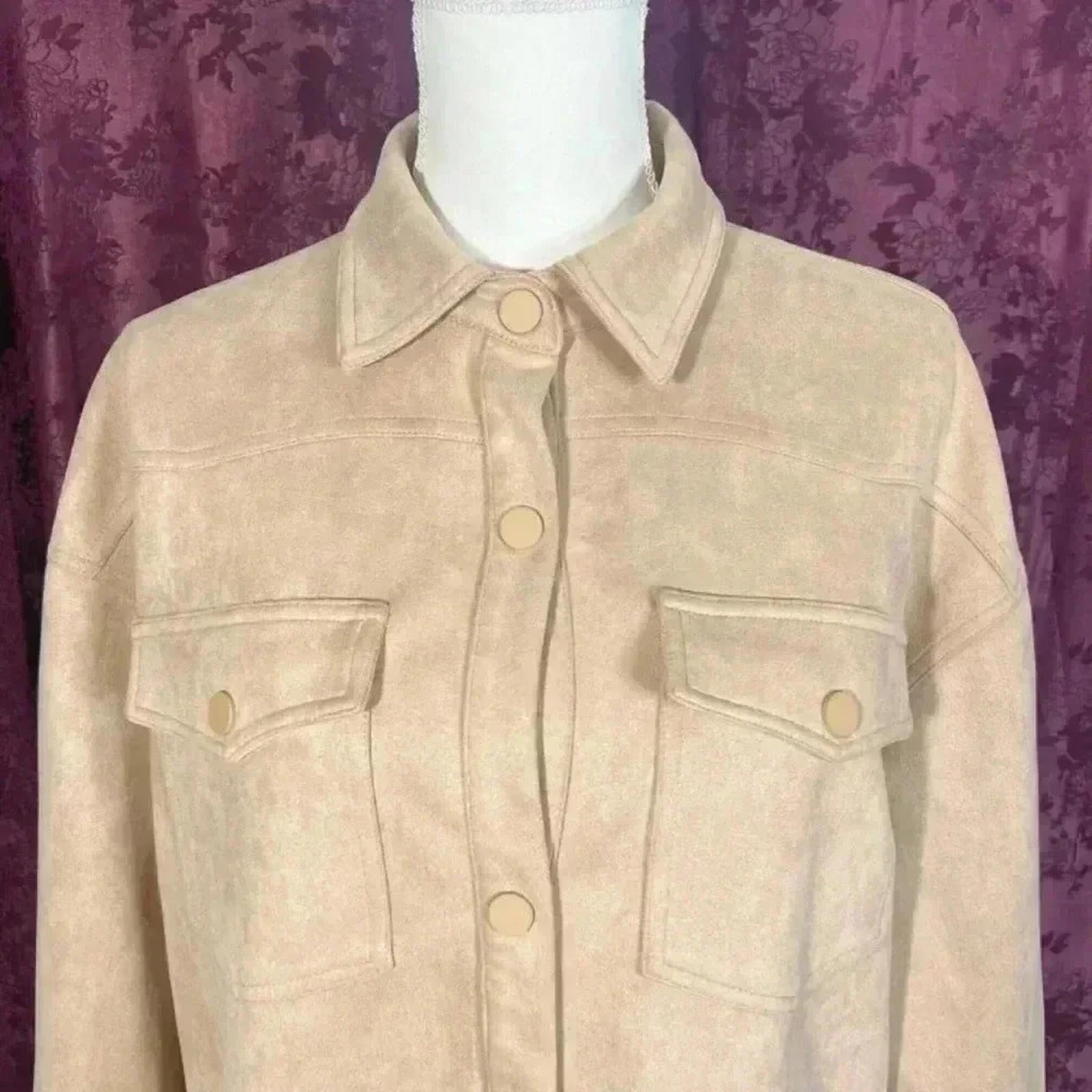 ELODIE Women's Sueded Snap Front Utility Jacket with Chest Pocket Size L