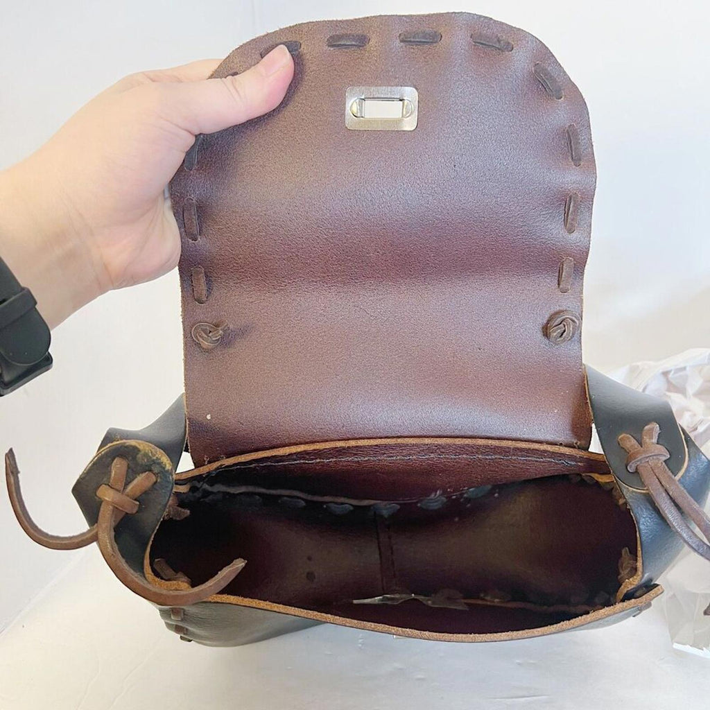 Handmade Vintage Black Leather Western Stitched Shoulder Bag