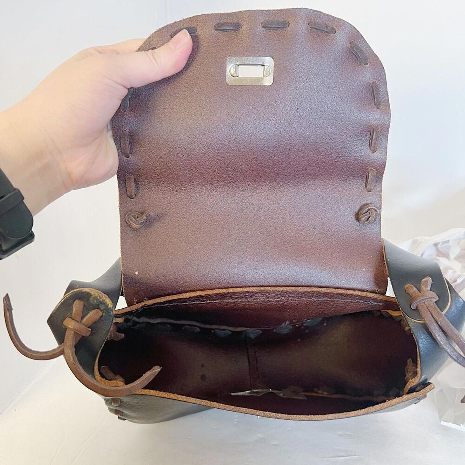 Handmade Vintage Black Leather Western Stitched Shoulder Bag