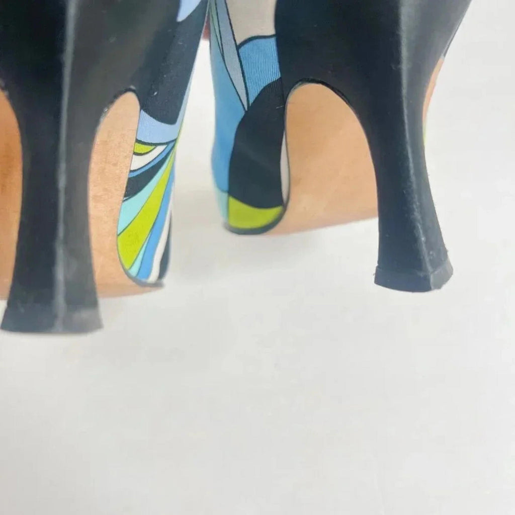 Y2K Vintage Karen Scott Blue and Green Mod Print Pumps Women's Size 6.5