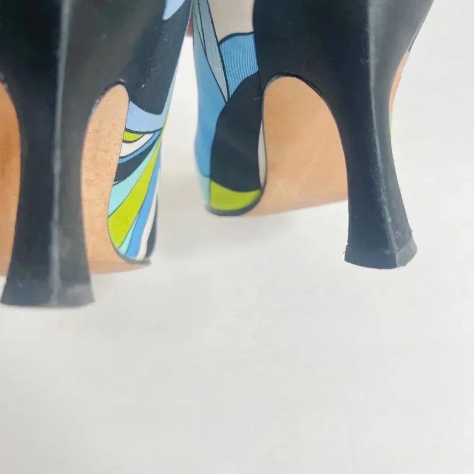 Y2K Vintage Karen Scott Blue and Green Mod Print Pumps Women's Size 6.5