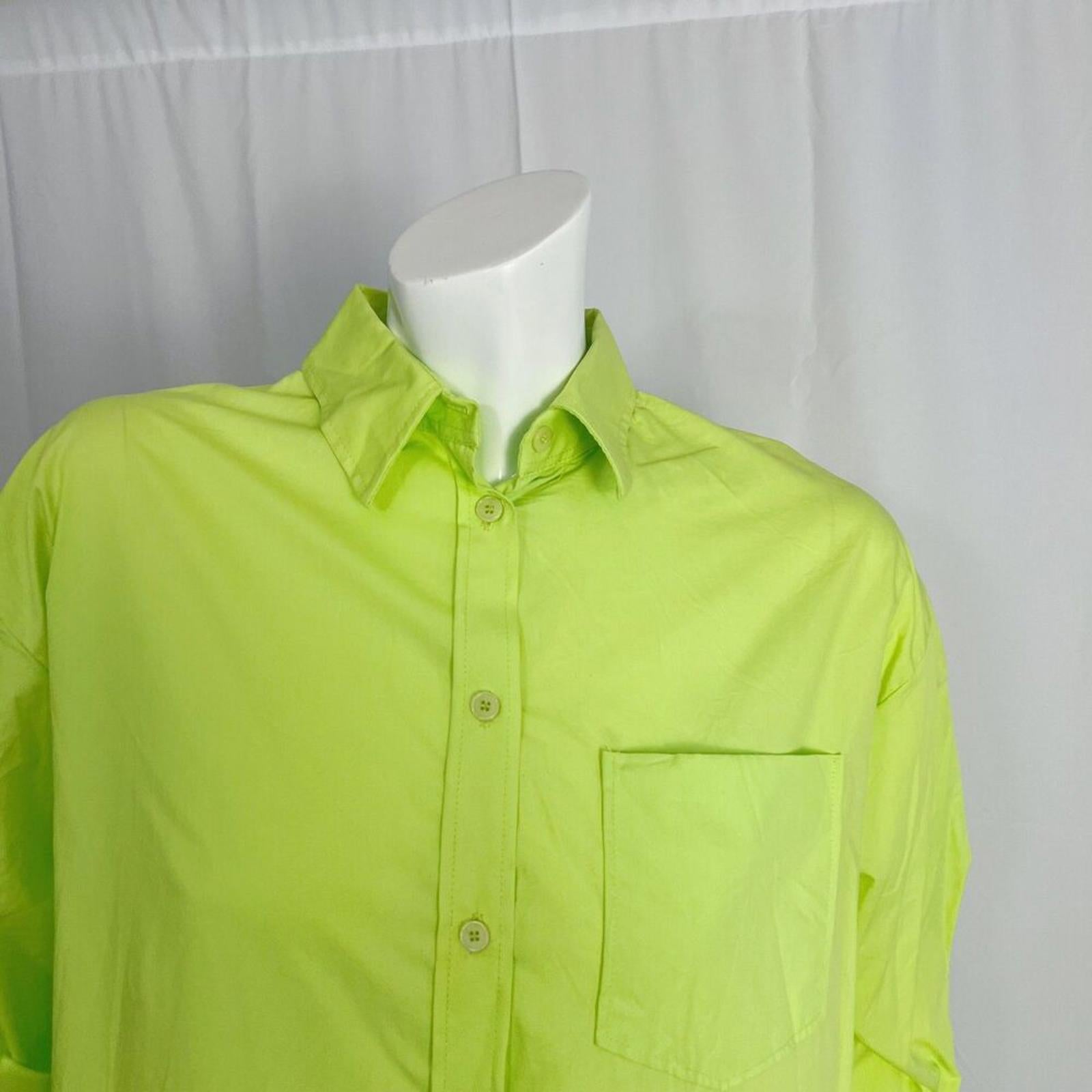 Zara Neon Green Long Sleeve Button Up Shirt Women's Size S