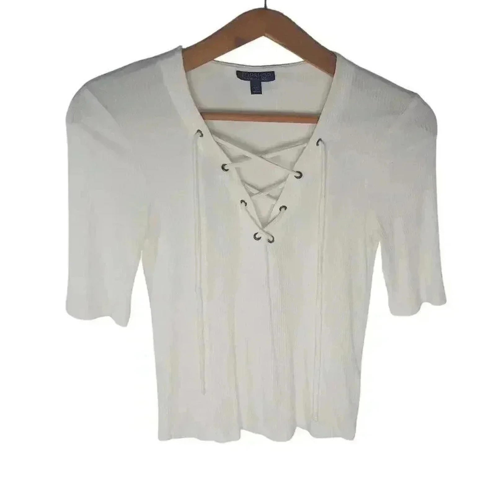 Topshop Ribbed Lace Up Crop Top Tumblr Indie Sleeze 2014 Women's Size 6