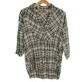 Zara Basic Black Cream Plaid Long Sleeve Tunic Blouse Women's Size XS