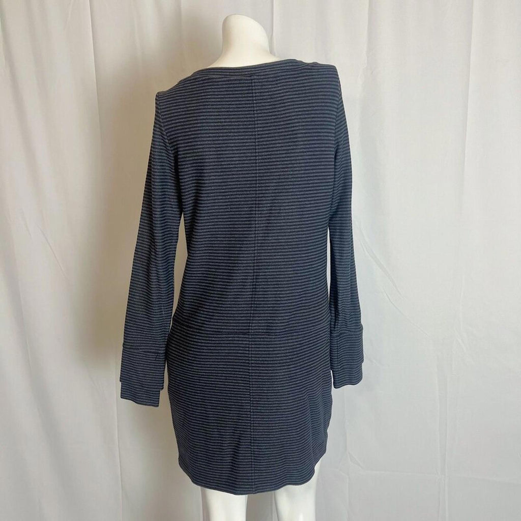Athleta Carmella Black Grey Striped Long Sleeve Sweatshirt Sweater Dress Size S