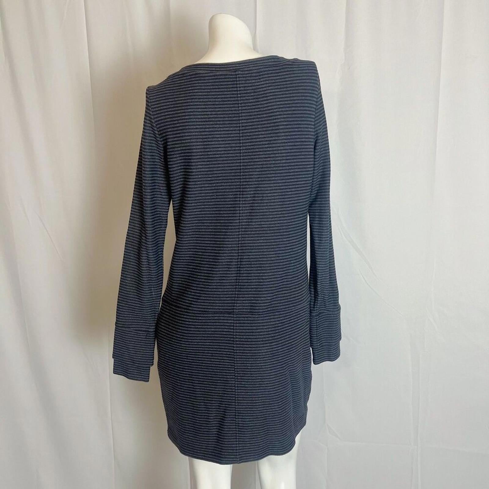 Athleta Carmella Black Grey Striped Long Sleeve Sweatshirt Sweater Dress Size S