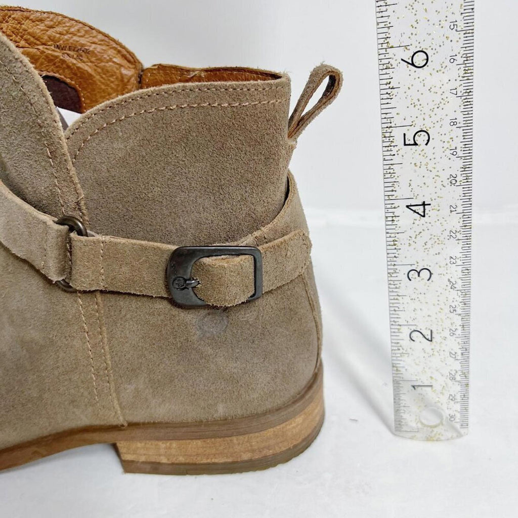Born Deya Taupe Tan Nuback Suede Ankle Booties Boots Buckle Women's Size 8.5