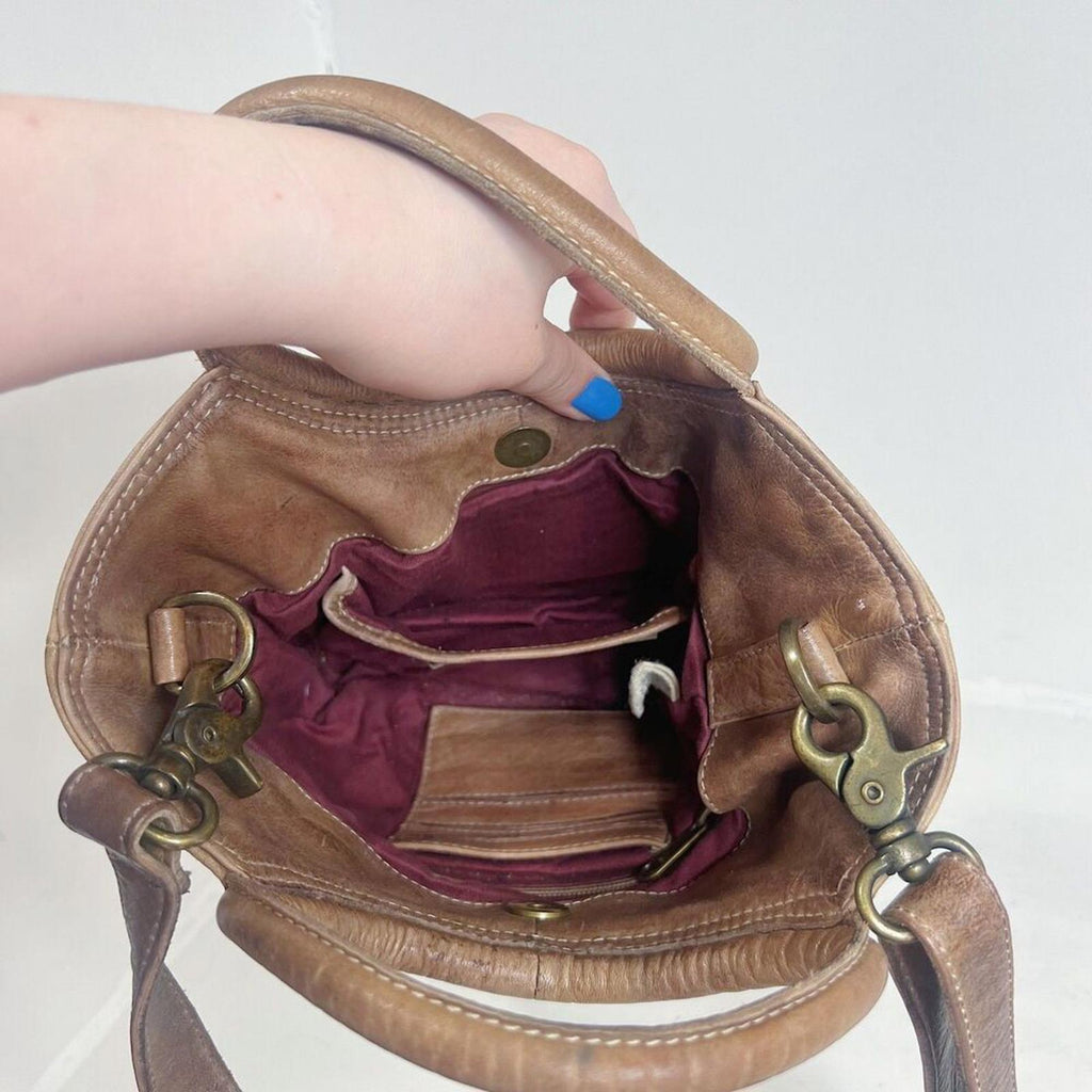 R.P.S. Rock Paper Scissors Brown Leather Distressed Mini Bag Crossbody Purse