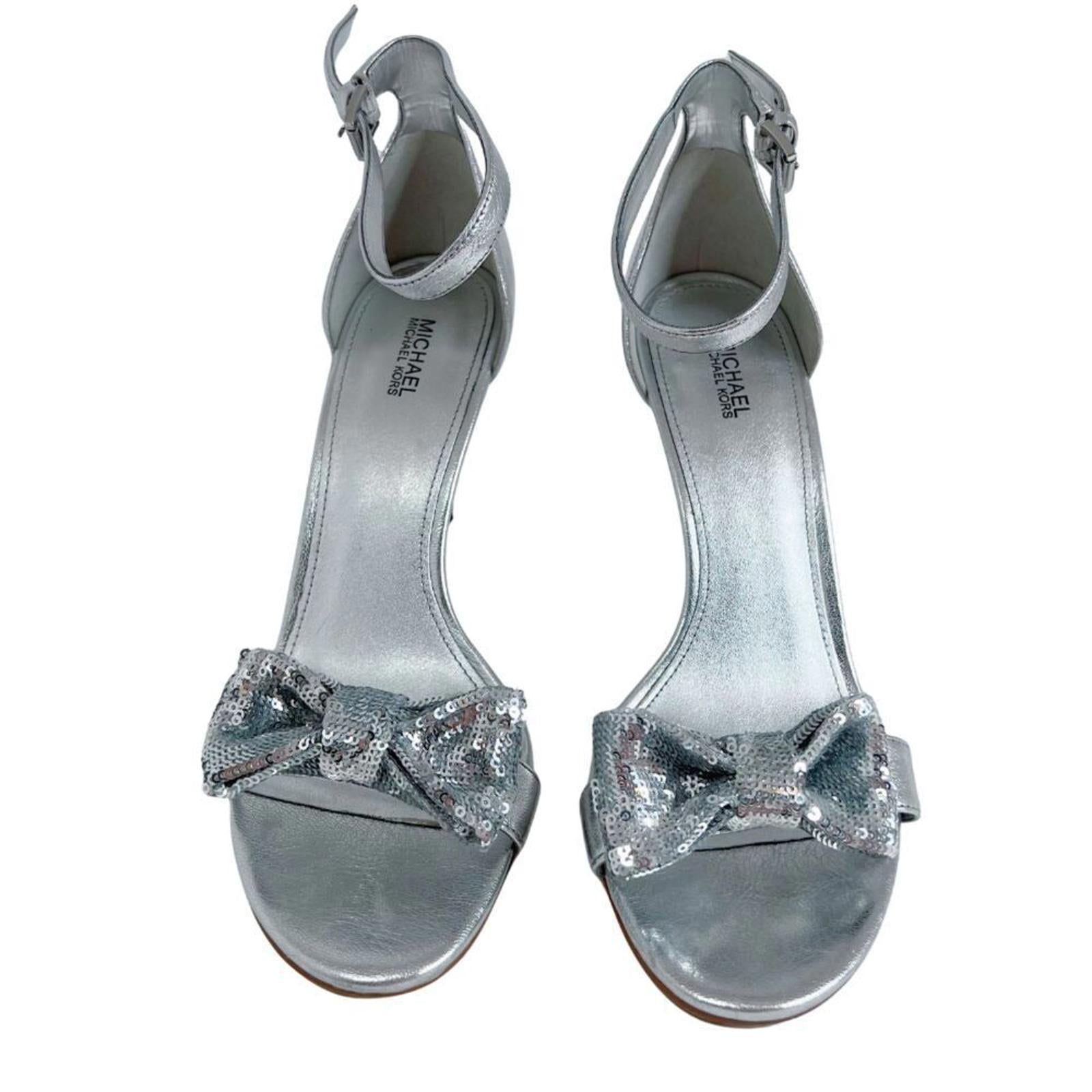 Michael Kors Paris Silver Sequined Bow Stilettos Pumps Heels Women's Size 10