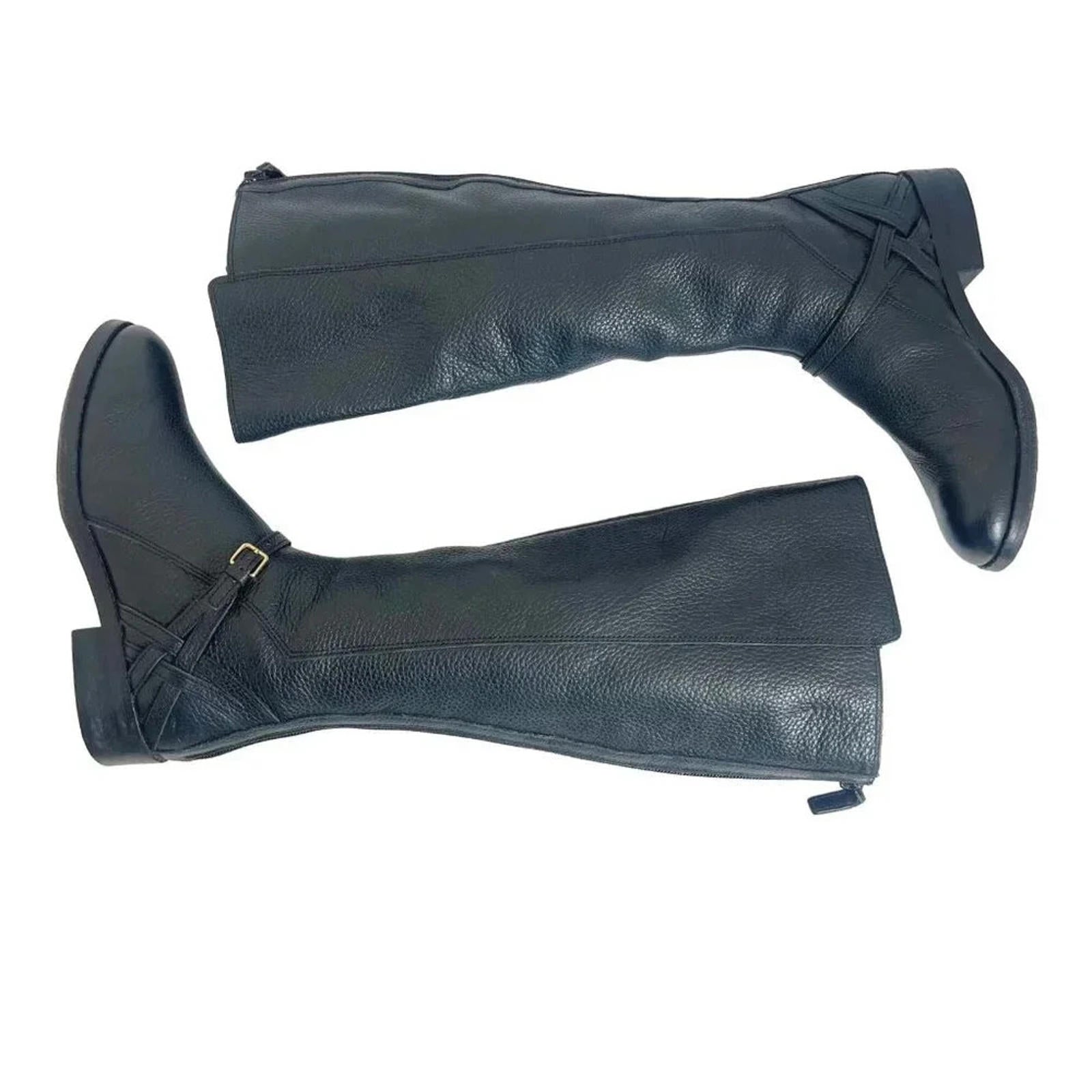 Cole Haan Pearlie Black Pebbled Leather Riding Boot With Buckle Women's Size 5.5