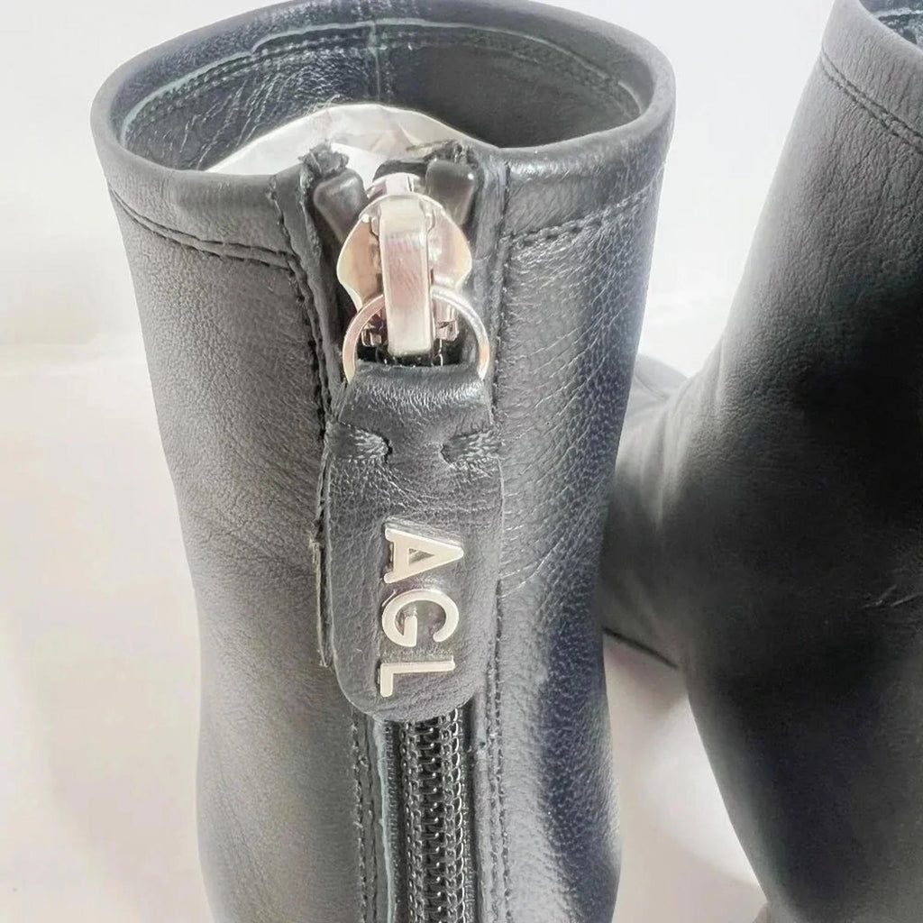 AGL Veta Precious Black Leather Ankle Boot With Tortoiseshell Heel Size 5.5