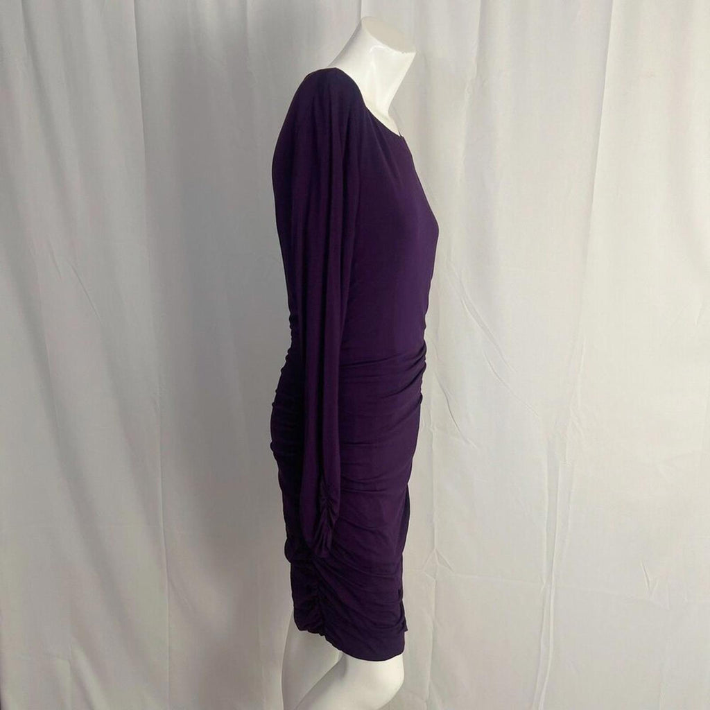 Lauren Ralph Lauren Plum Purple Cocktail Dress Ruched Long Sleeve Size 14