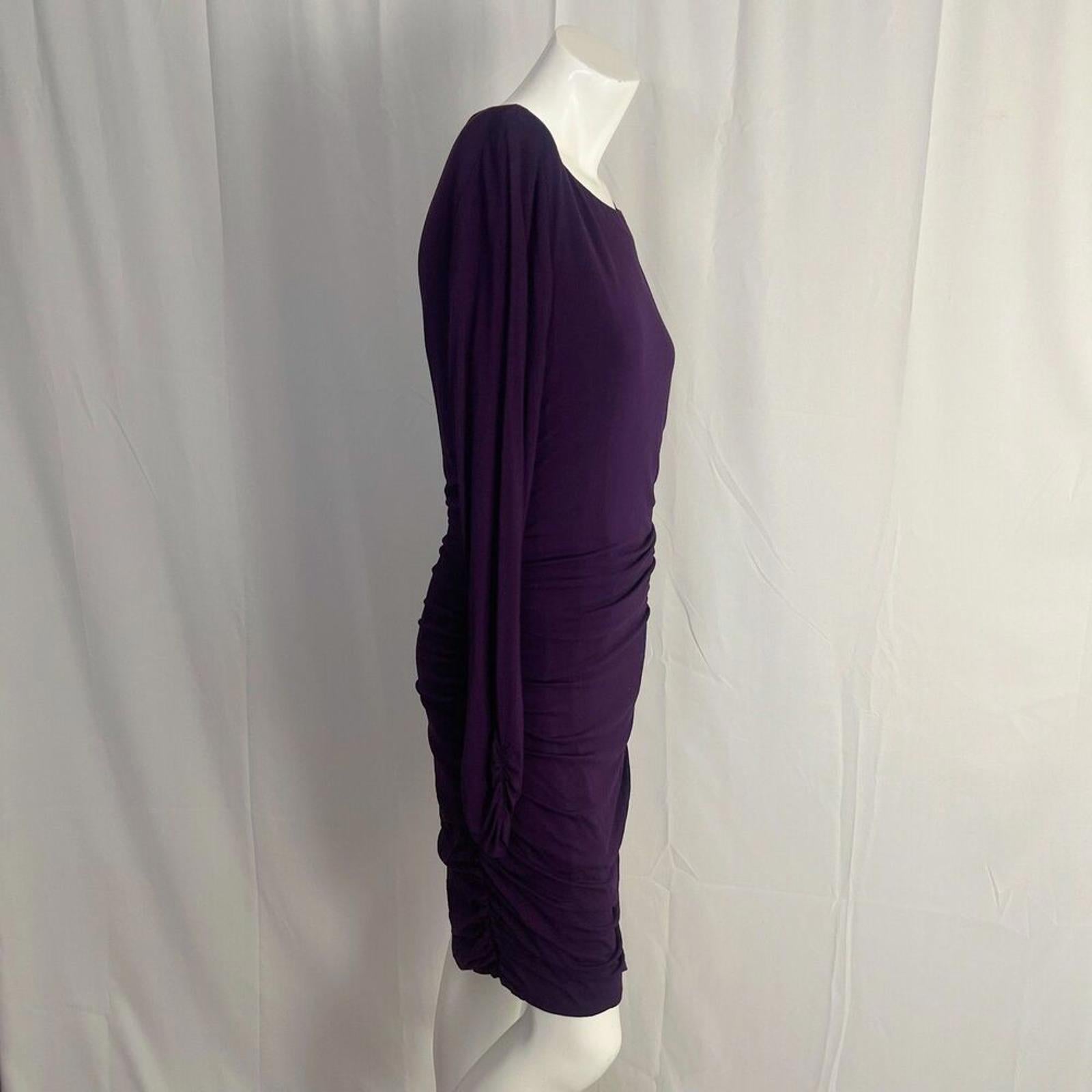 Lauren Ralph Lauren Plum Purple Cocktail Dress Ruched Long Sleeve Size 14