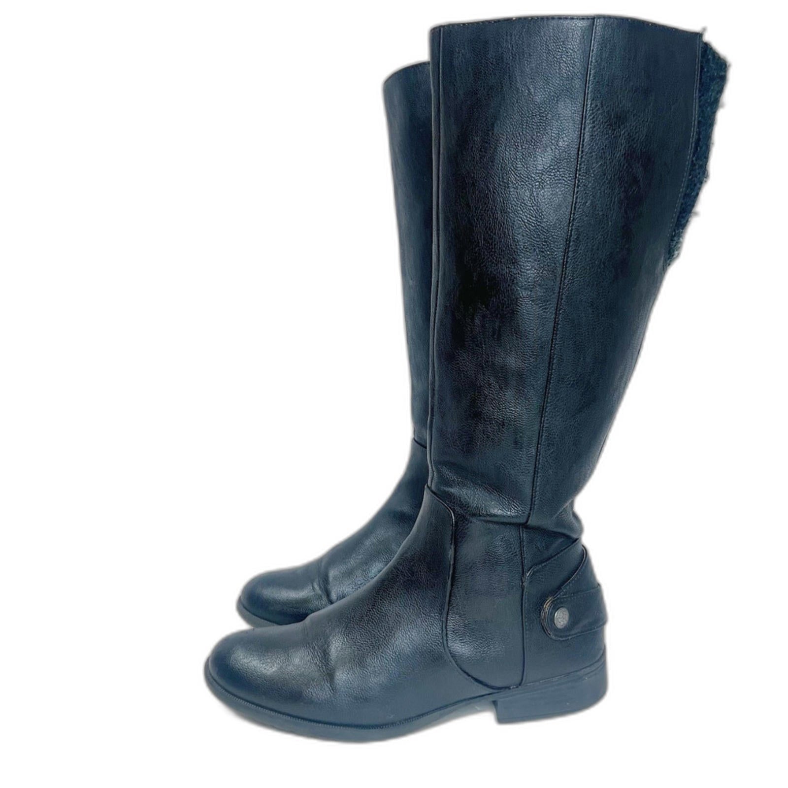 Life Stride X-Amy Black Faux Leather Wide Calf Riding Boots Knee High Size 6.5