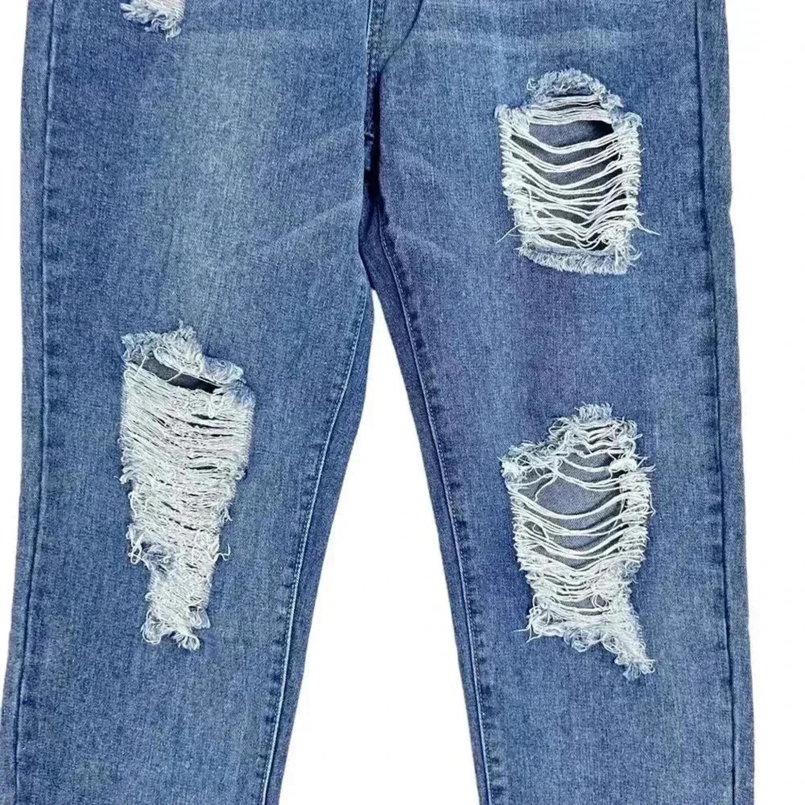 NWOT Distressed High Rise Mom Jeans Straight Leg Medium Wash Women's Size M