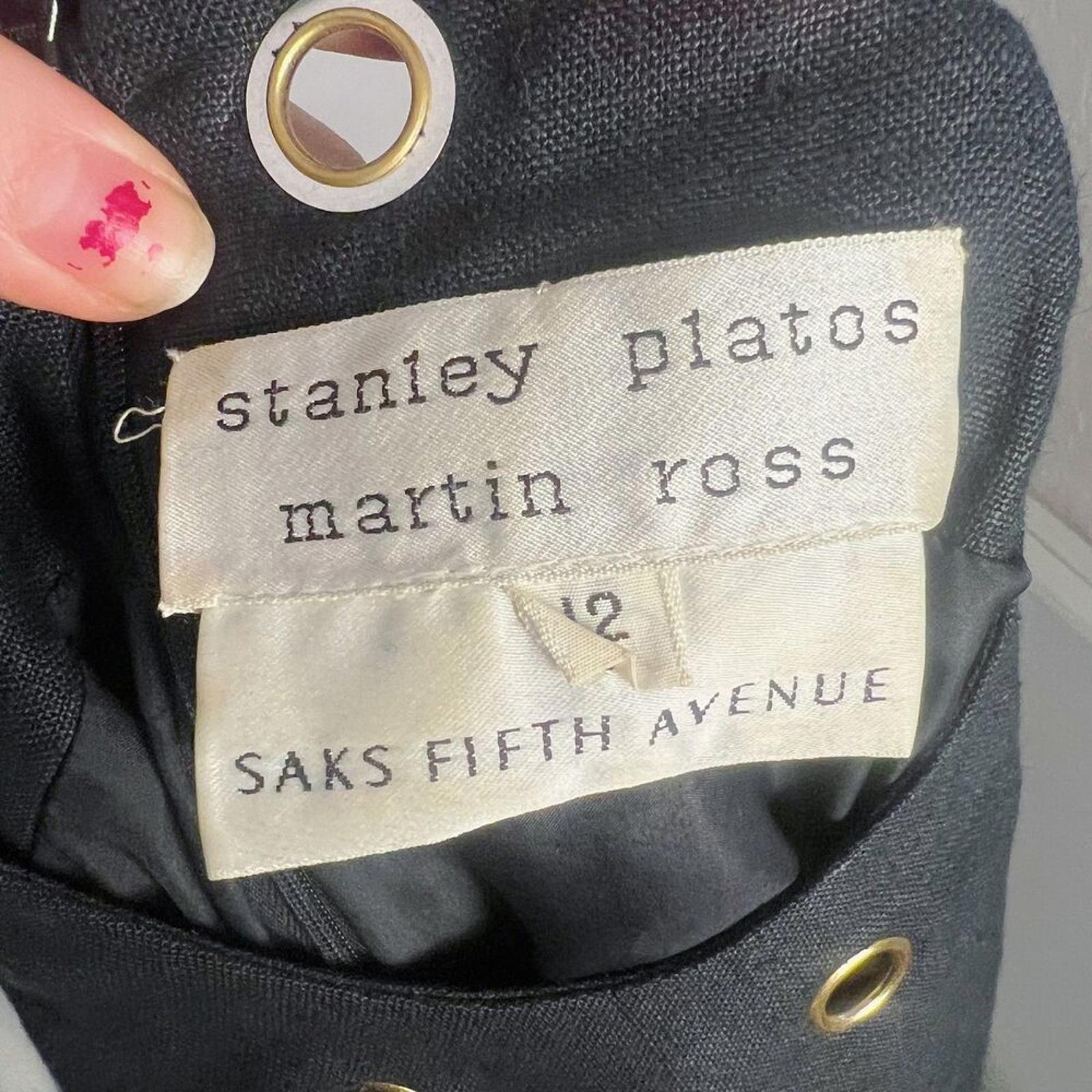 1980s Vintage Stanley Platos Martin Ross Black Shift Dress Grommets Size 12