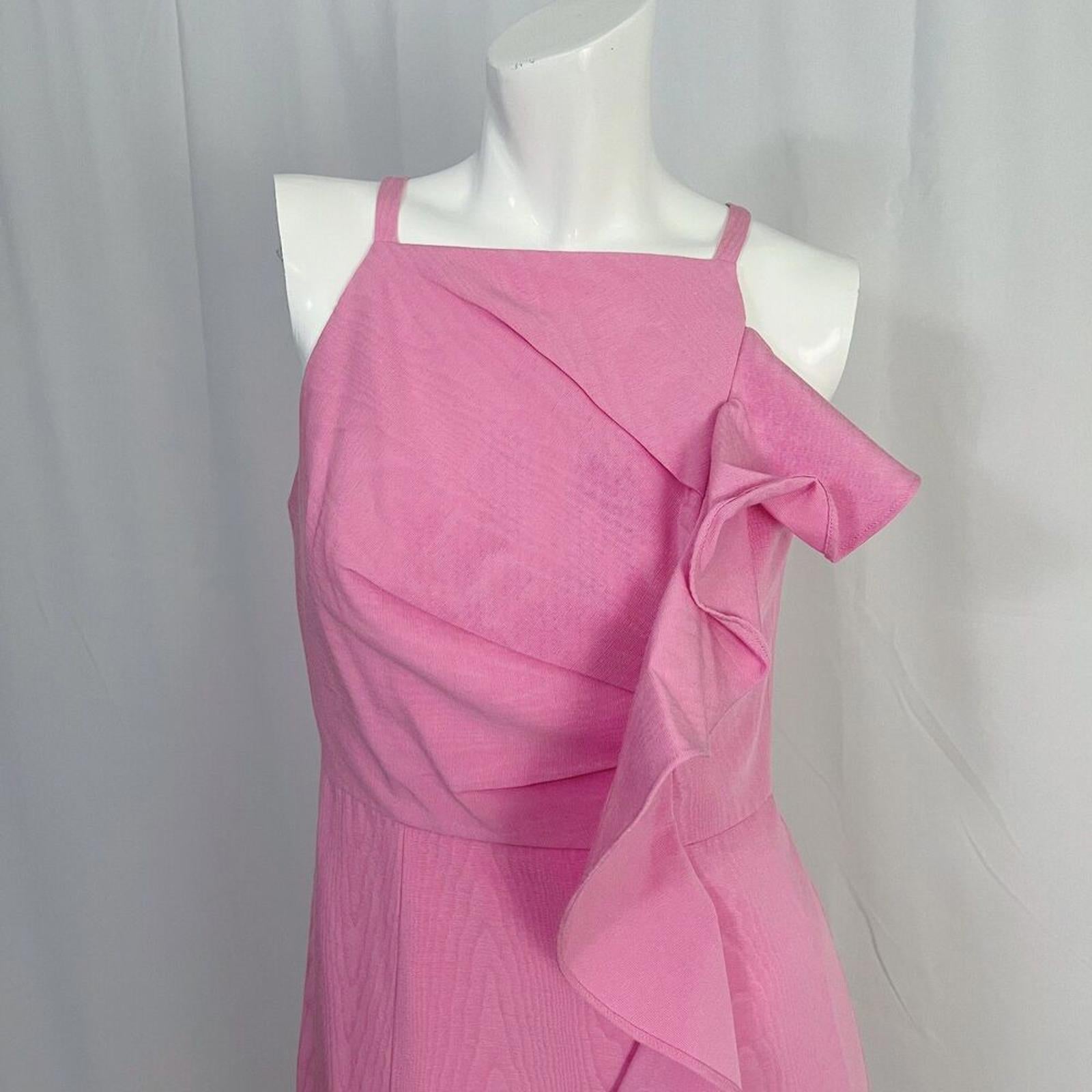 Kay Unger Nellie Ruffle Dress in Peony Pink Sleeveless Cocktail Dress Size 4