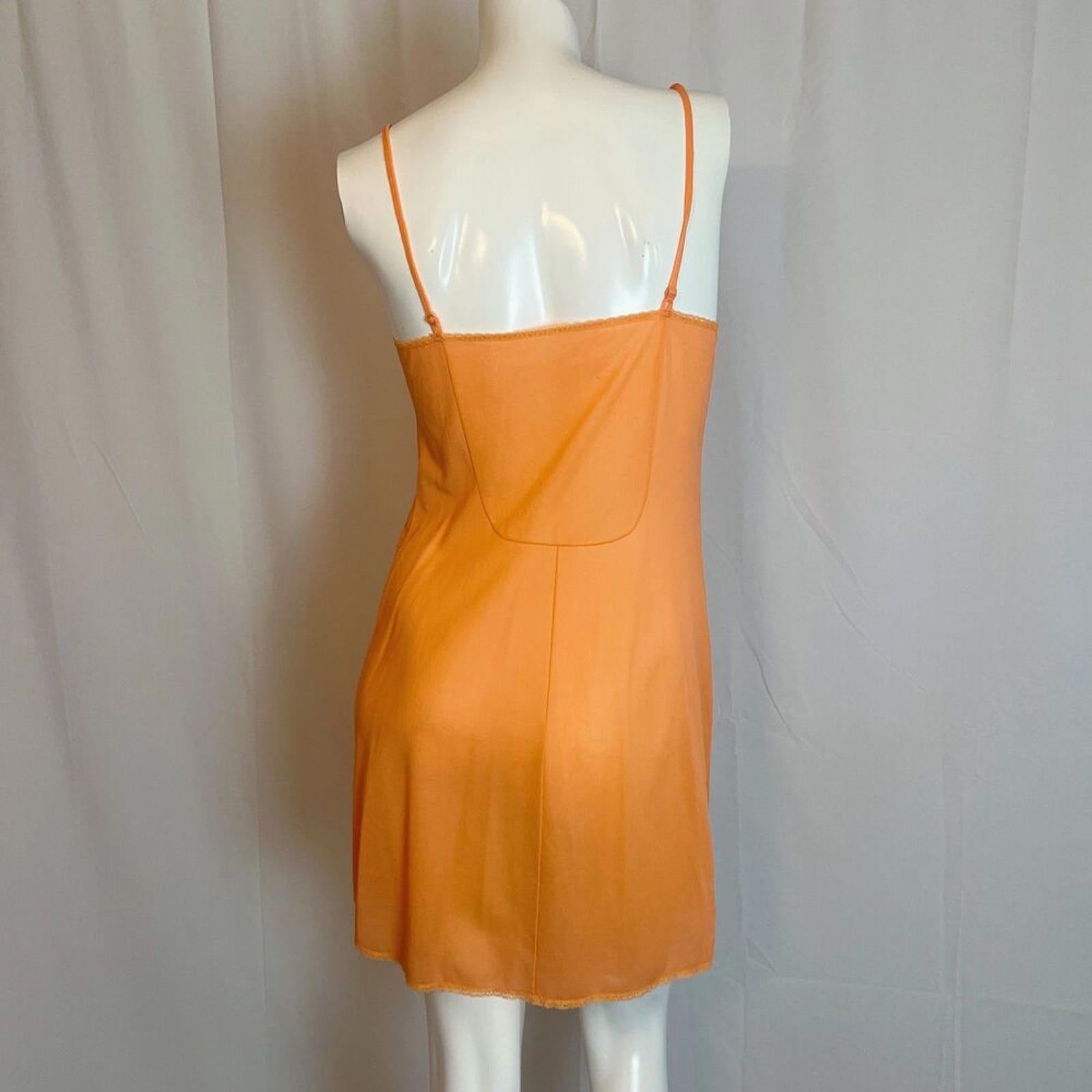 Vintage 1970s Vassarette Bright Orange Sheer Slip Dress Night Gown Size S