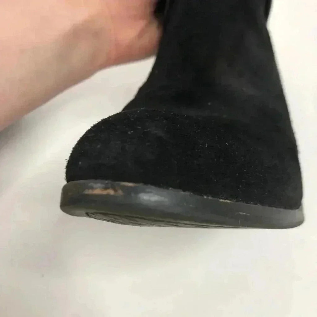 Gianni Bini Black Suede Buckled Heeled Booties Ankle Boots Women's Size 7