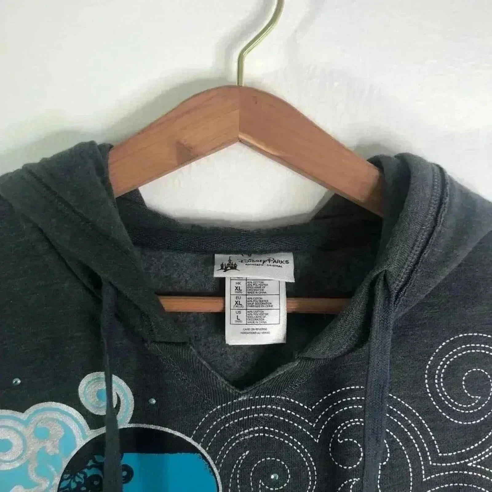 Disney Parks y2k Mickey Mouse Grey Rhinestone Hoodie Sweatshirt Women's Size L