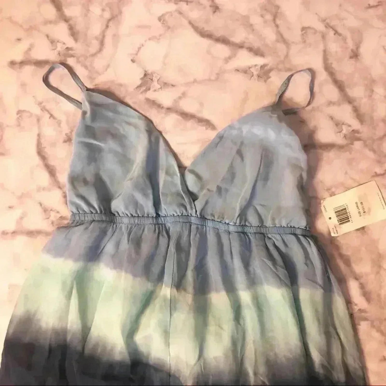 NWT Silk Gypsy Blue Striped Tie Dye Maxi Dress Women's Size L