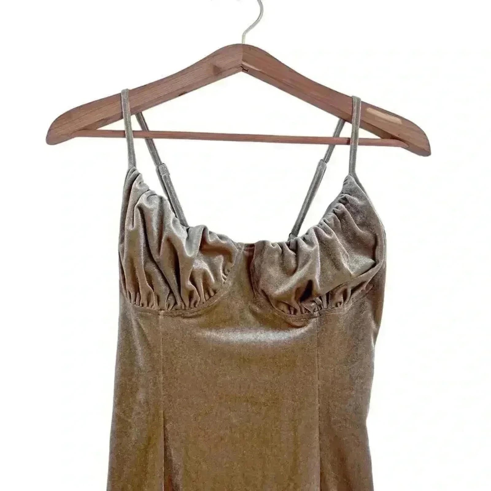 Bear Dance Gold Velvet Bustier Mini Dress Lace UP Back Corset Women's Size S