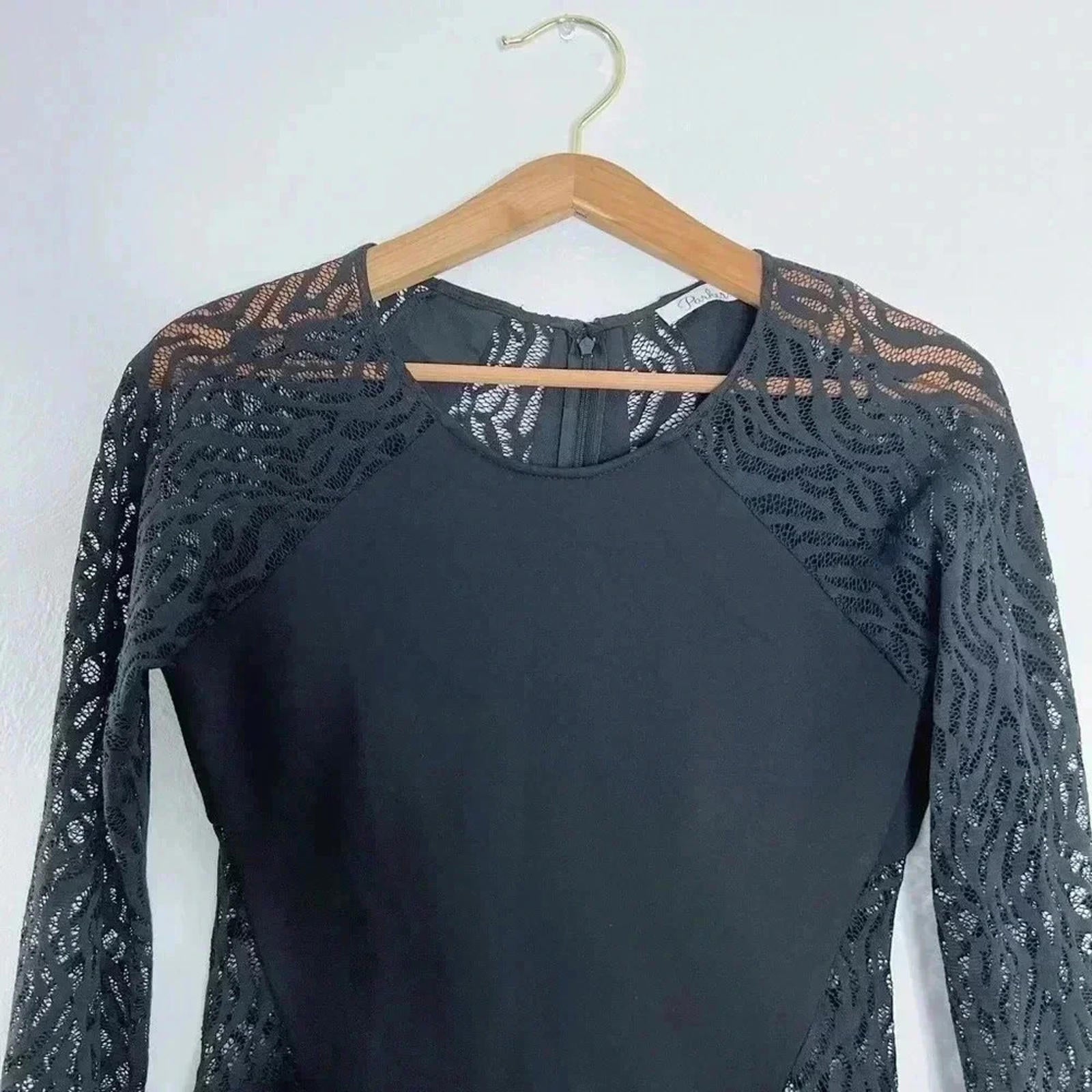 Parker Bauer Black Dress Lace Cutouts Bodycon Cocktail Dress Women's Size 6