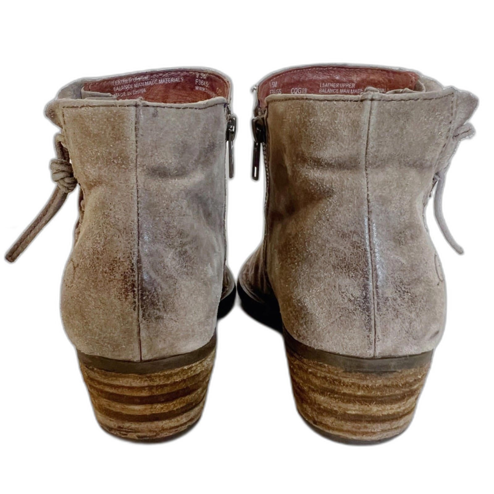 Born Bessie Taupe Suede Booties Lace Up Side Ankle Boots Women's Size 9.5