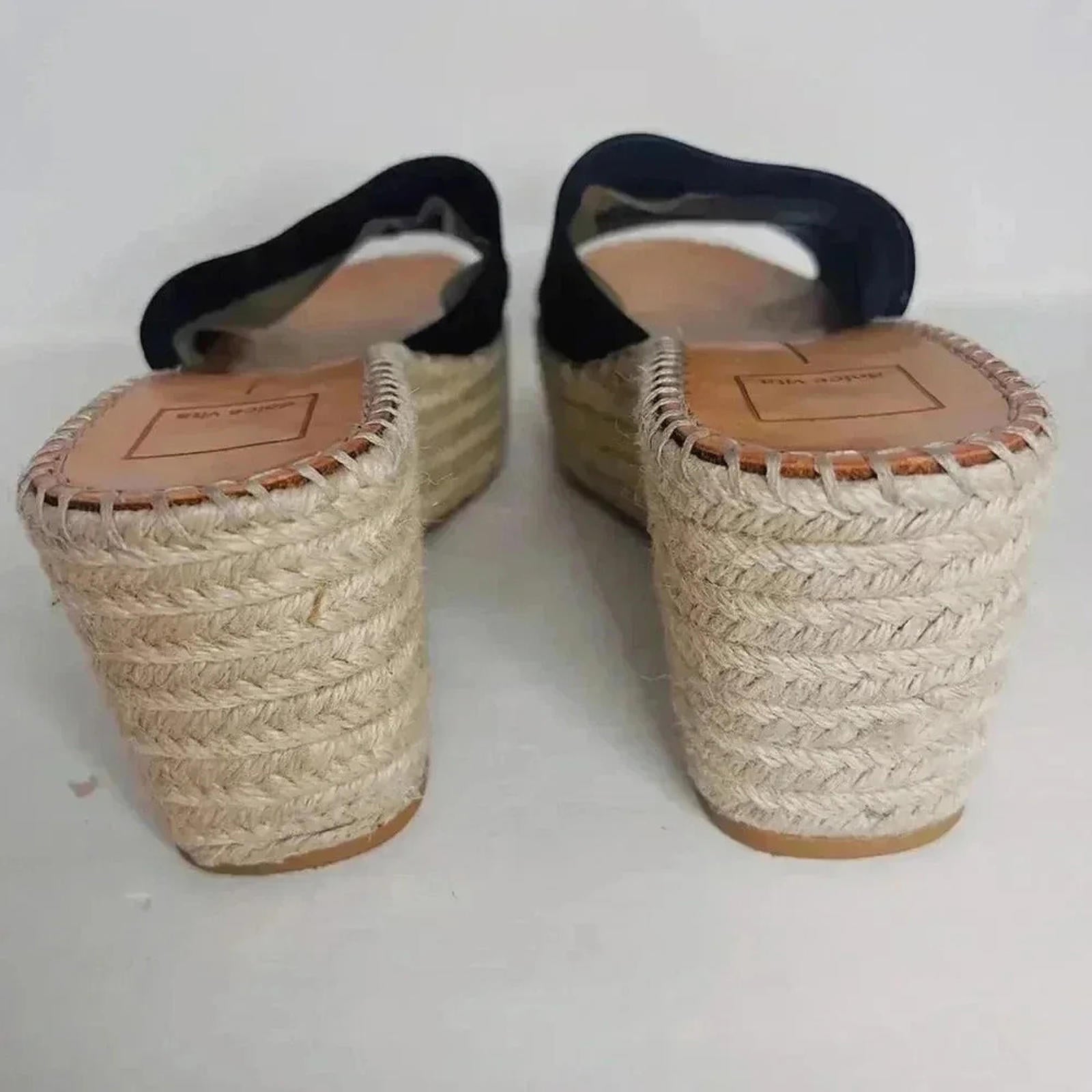 Dolce Vita Black Platform Sandals Canvas Slides Woven Wedges Women's Size 8.5