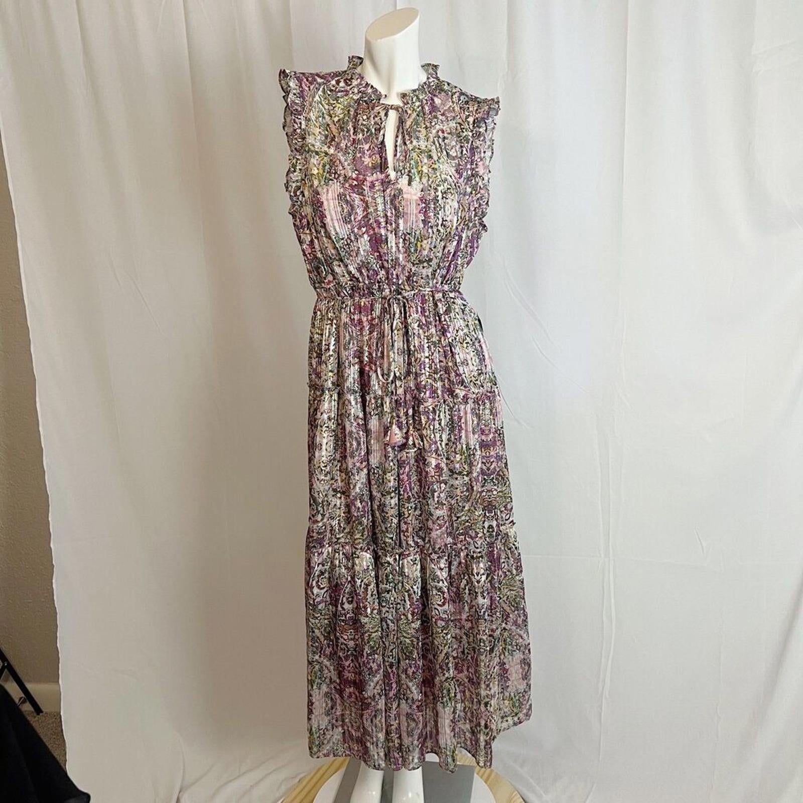 NWT Socialite Metallic Floral Print Tiered Sleeveless Purple Green Dress Size XL
