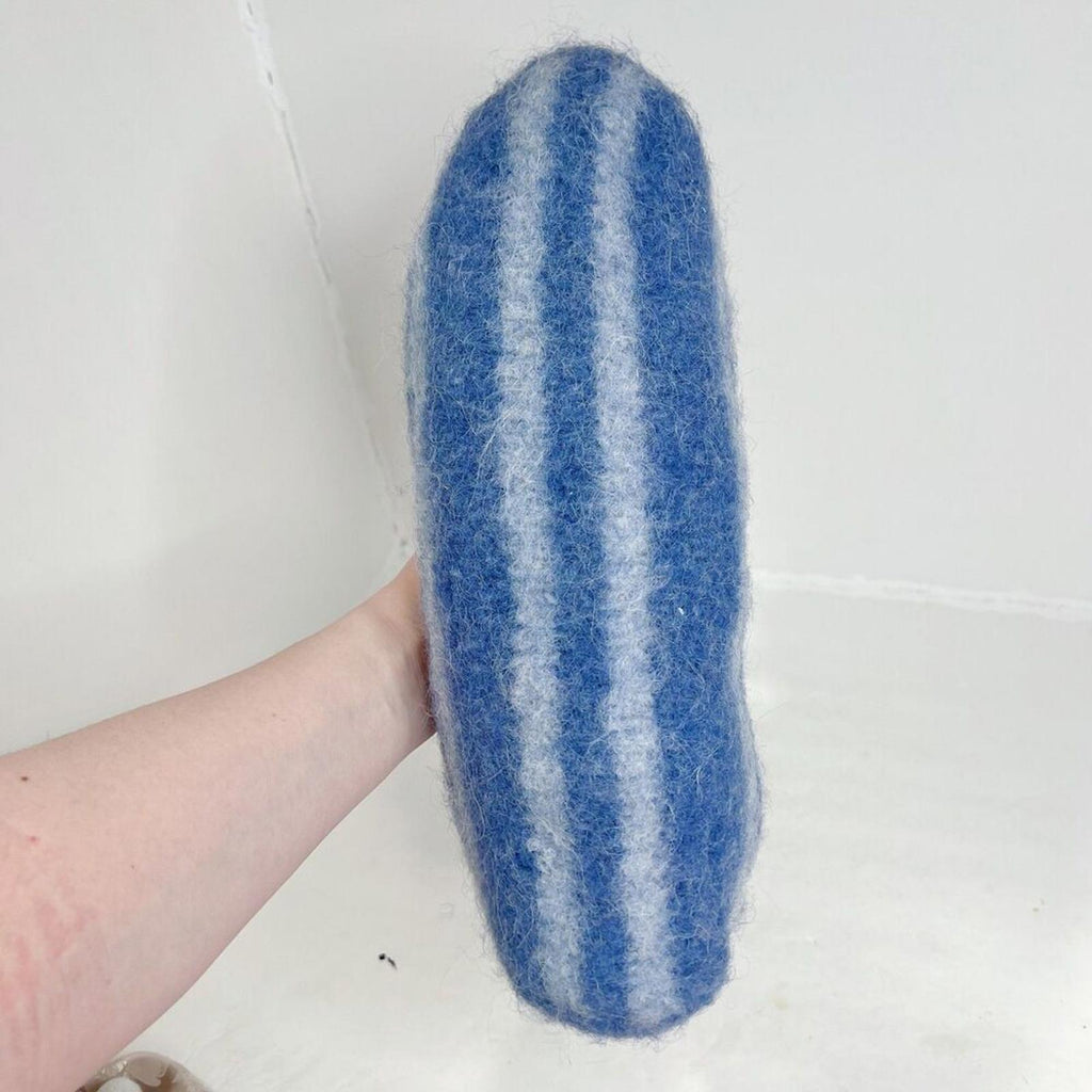 Handmade Lucite Wool Purse Blue Striped Handbag Tortoiseshell Handle y2k Felted