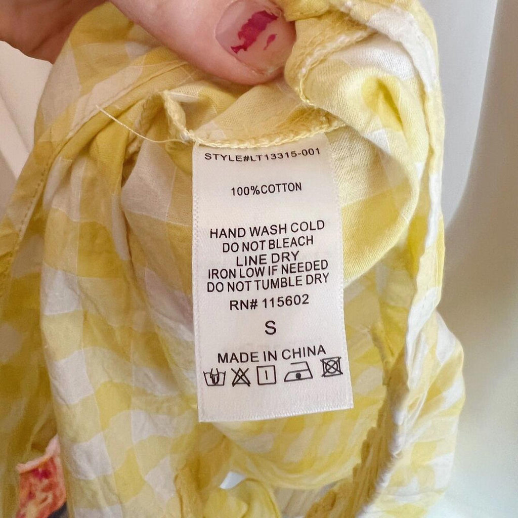 Lush Nordstrom Yellow Gingham Tank Top Tied Cropped Coquette Summer Size S