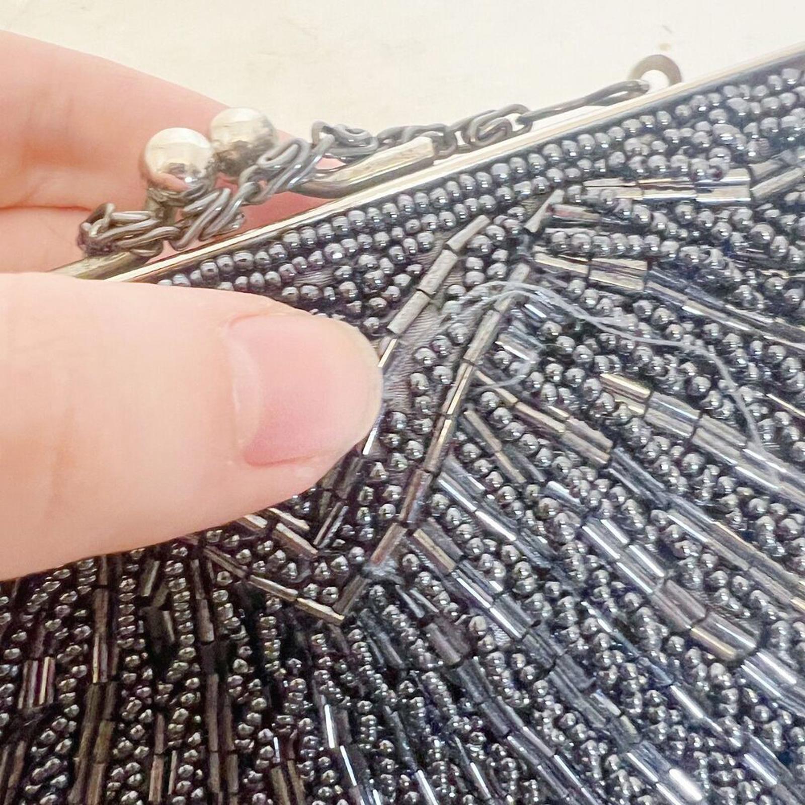 Vintage 80s La Regale Gunmetal Beaded Bag Clamshell Evening Bag Clutch