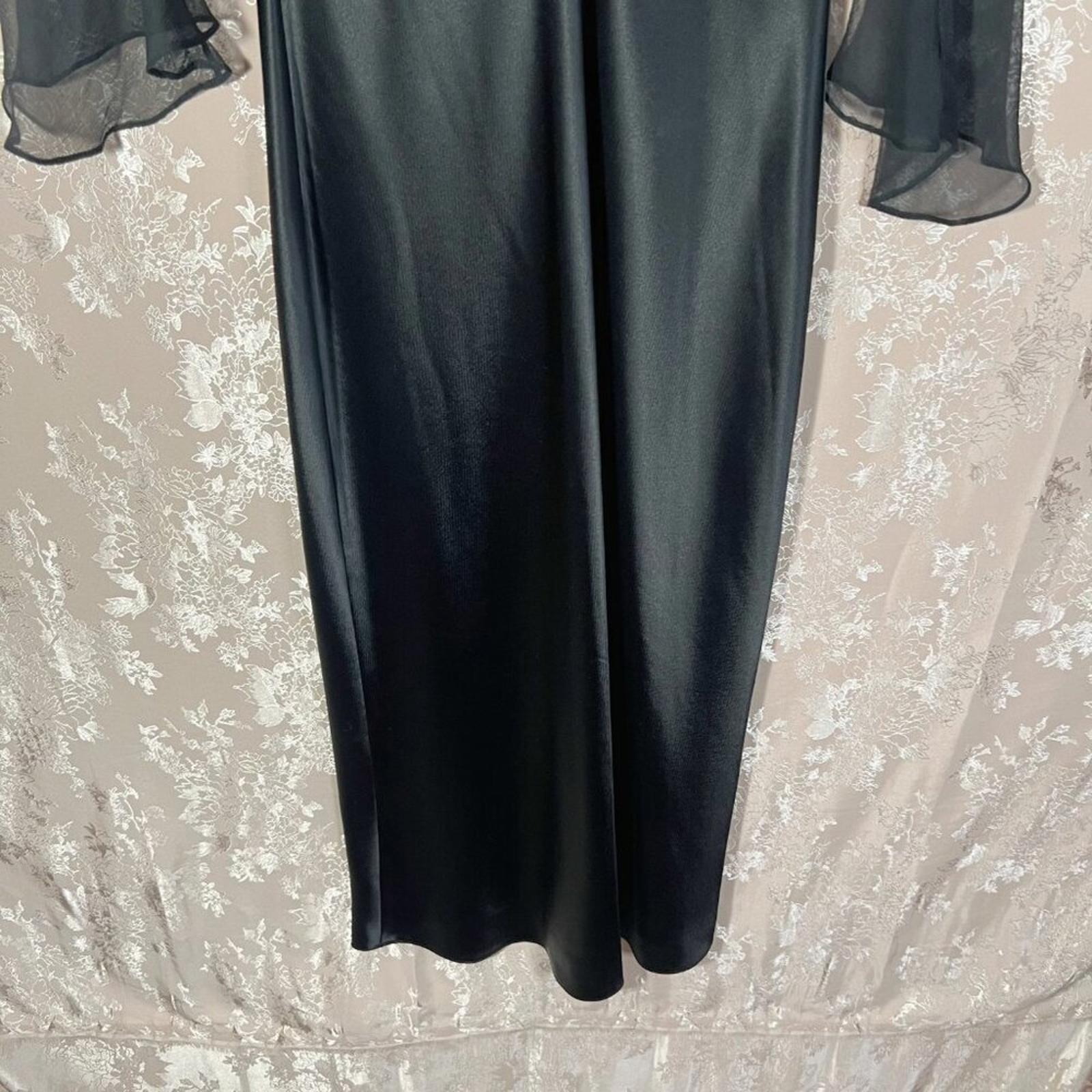 Vintage 90s Jones New York Black Satin Chiffon Sleeves Elegant Gown Dress Size 6