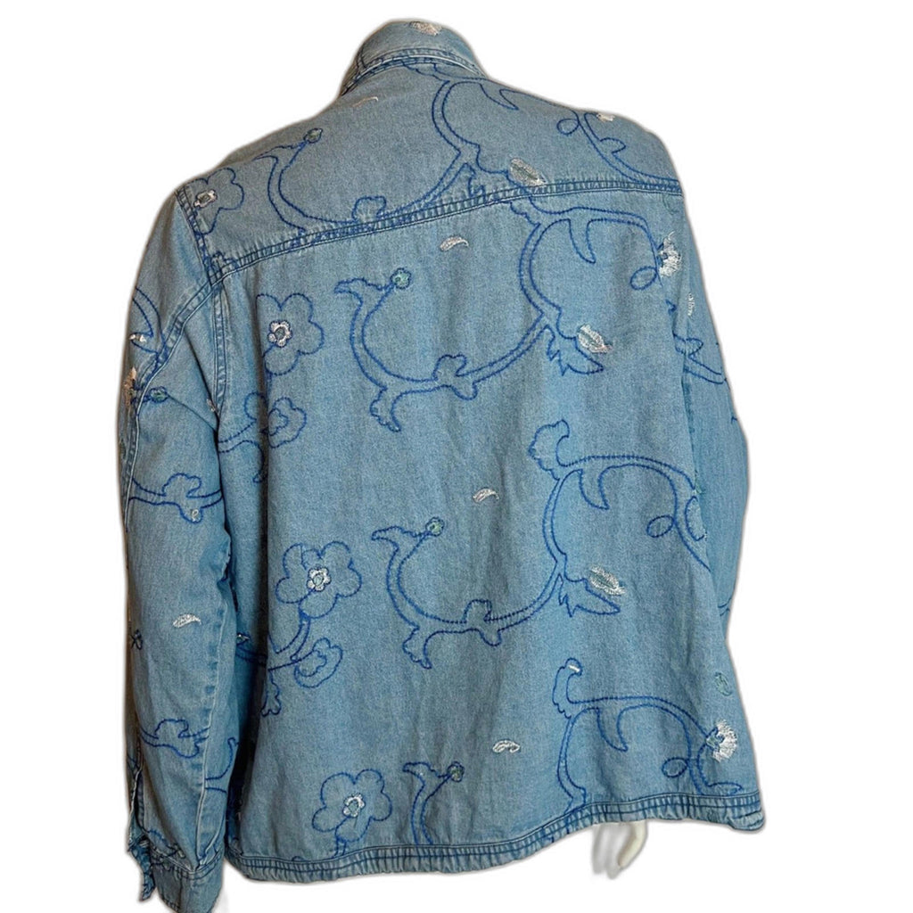 Vintage Alex Kim Denim Embroidered Button-Down Shirt Western Country Size XL