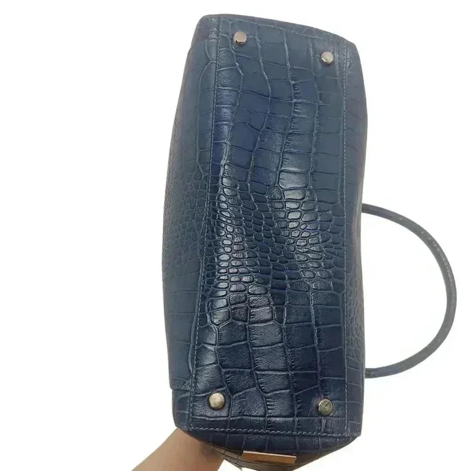 Halogen Blue Faux Crocodile Handbag