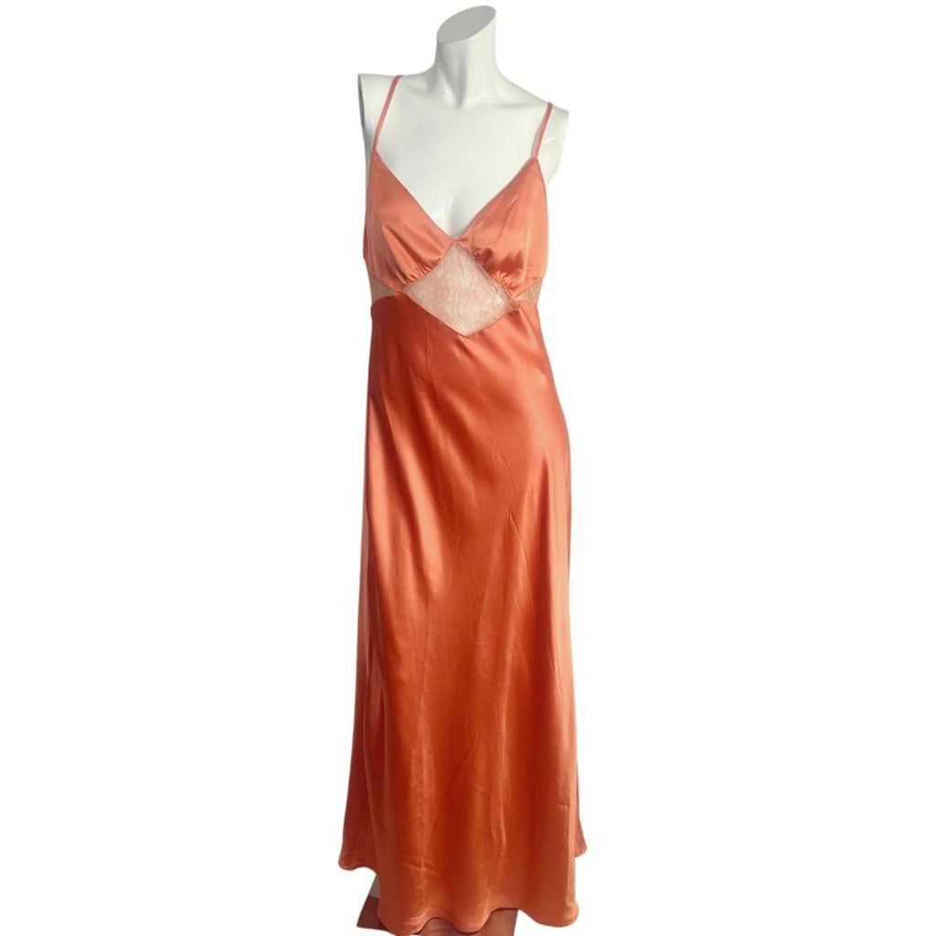NWOT Forever 21 Salmon Orange Satin Slip Dress Lace Details Maxi Size XL