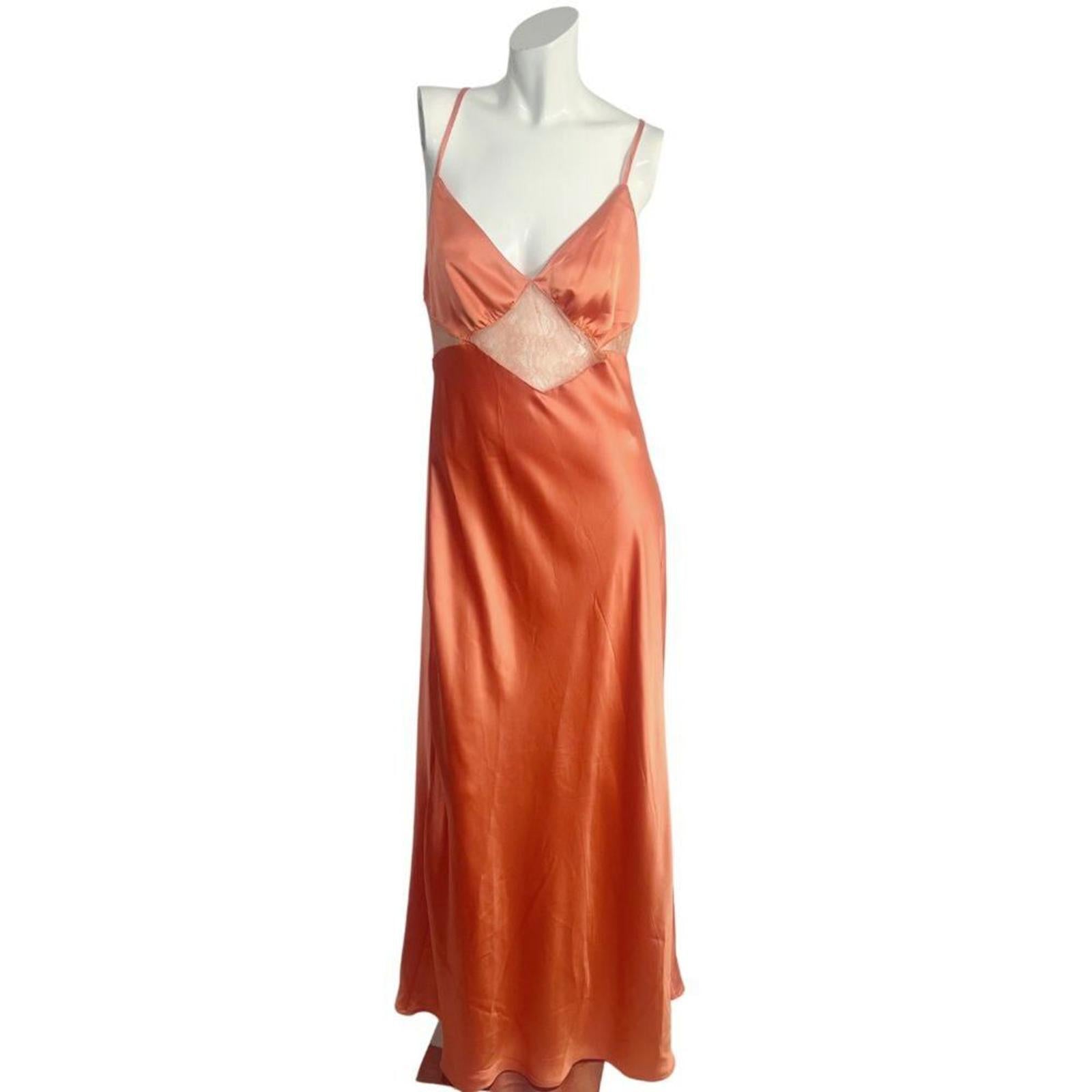 NWOT Forever 21 Salmon Orange Satin Slip Dress Lace Details Maxi Size XL