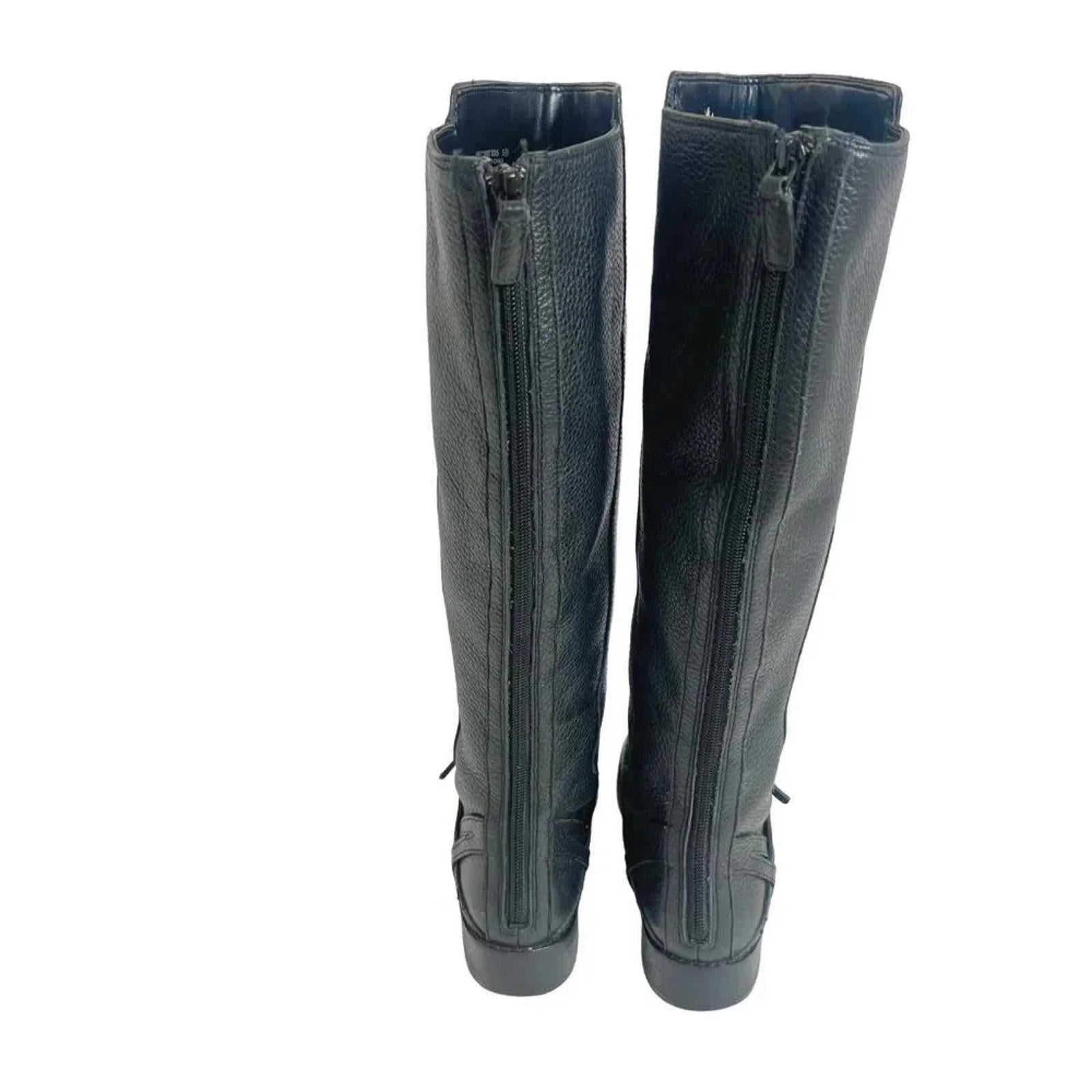 Cole Haan Pearlie Black Pebbled Leather Riding Boot With Buckle Women's Size 5.5