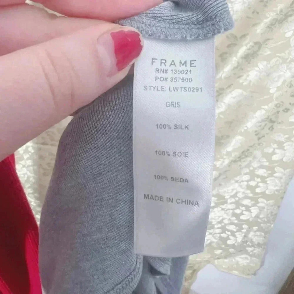 Frame Silk Mock Neck Long Sleeved Grey Shirt Keyhole Women's Size S