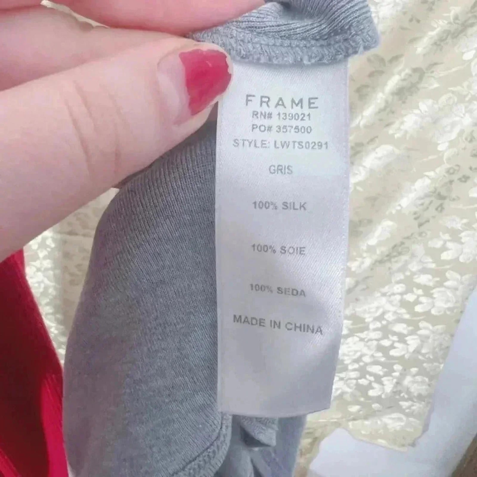 Frame Silk Mock Neck Long Sleeved Grey Shirt Keyhole Women's Size S