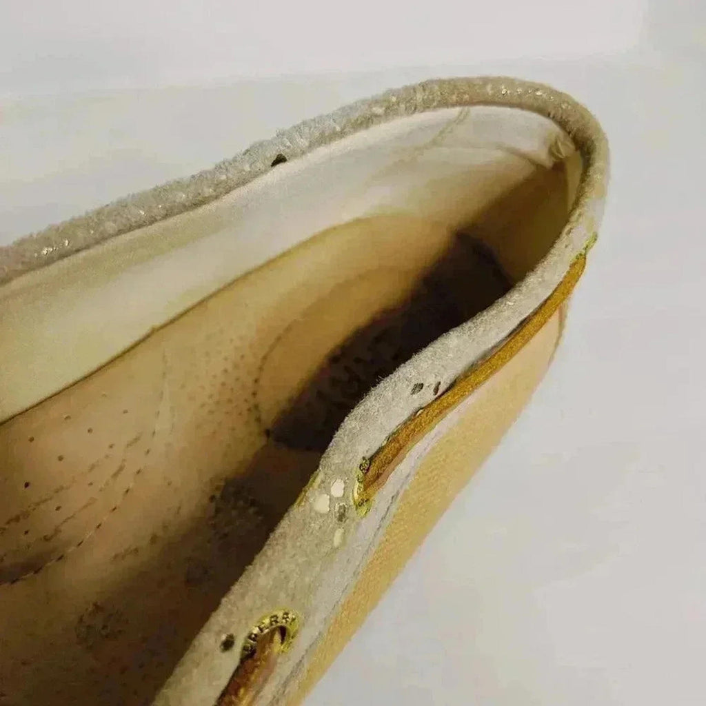 Sperry Top-Sider Tan Leather Boat Shoes Gold Details Preppy Old Money Size 9.5