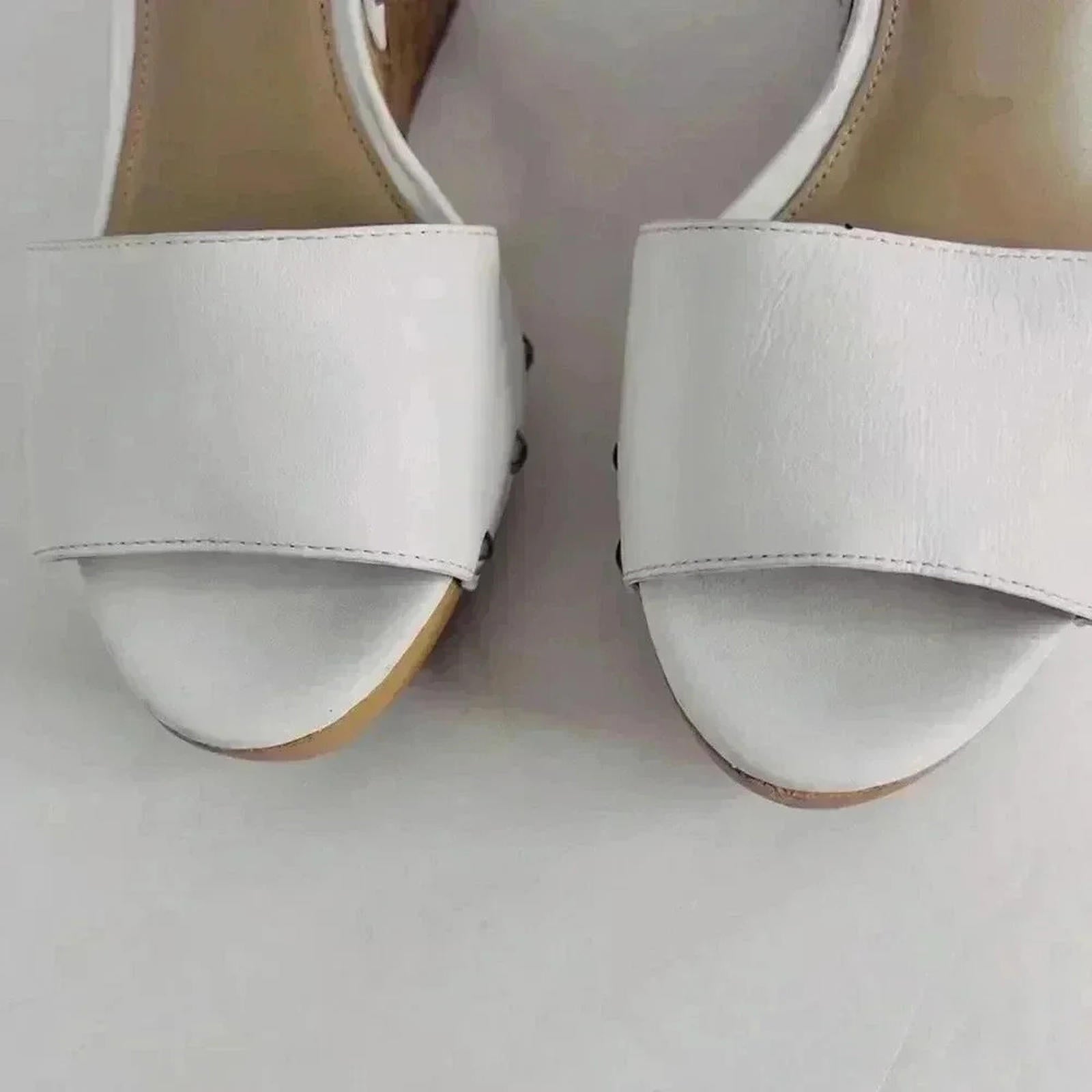 Via Spiga White Leather Wedges Woven Sandal Heels Women's Size 8