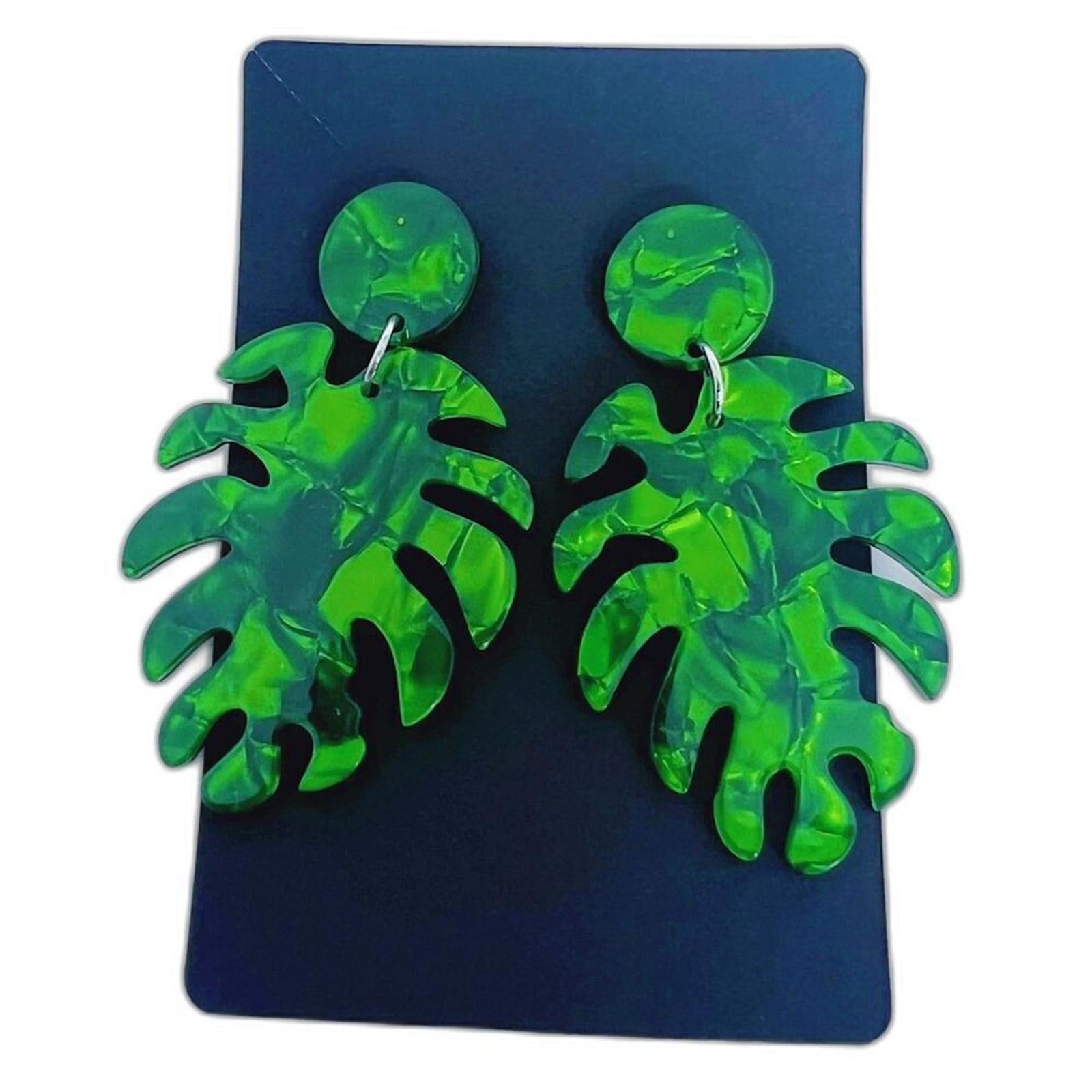 Tropical Green Palm Leaf Earrings Vacation Beach Summer