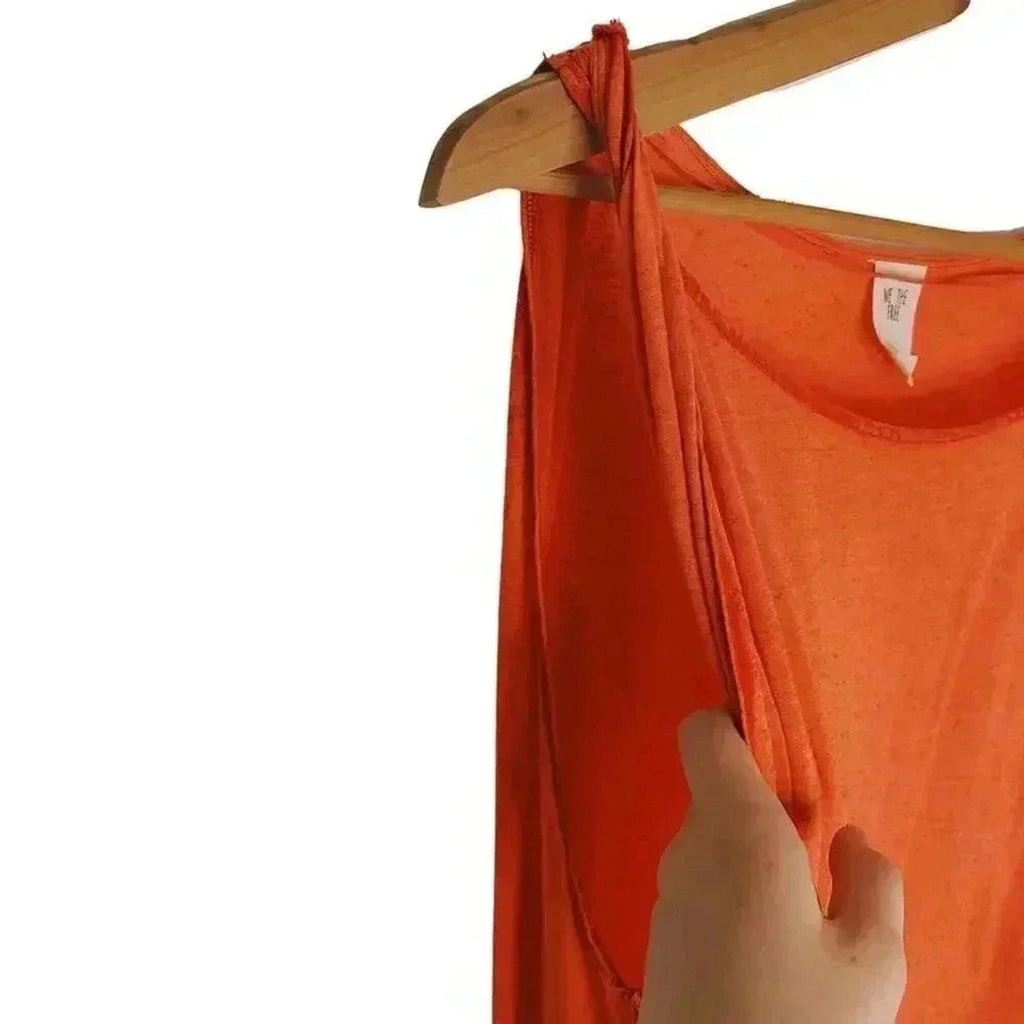 NWT Free People Orange Asymmetrical Burnout T Shirt Top Women's Size S