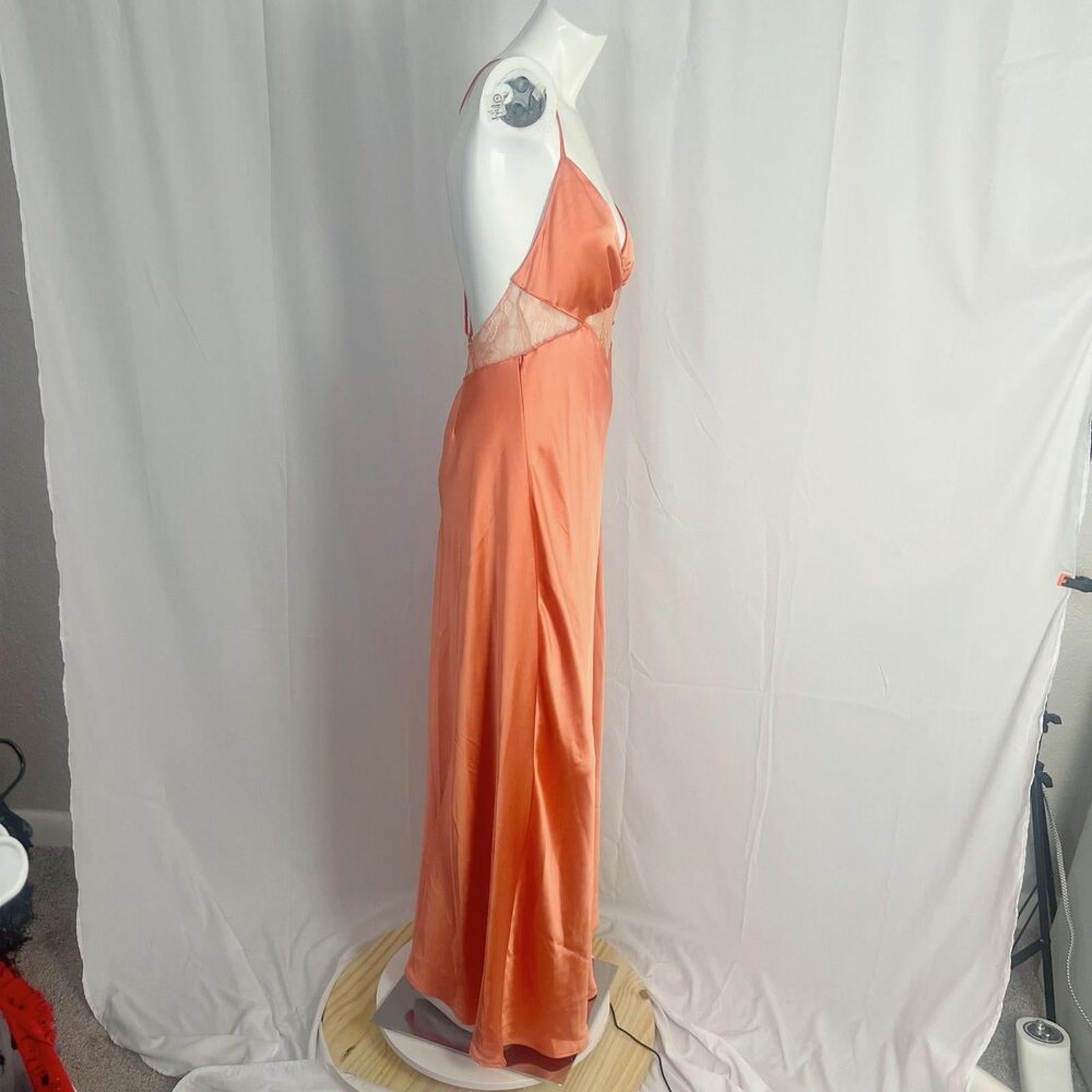 NWOT Forever 21 Salmon Orange Satin Slip Dress Lace Details Maxi Size XL