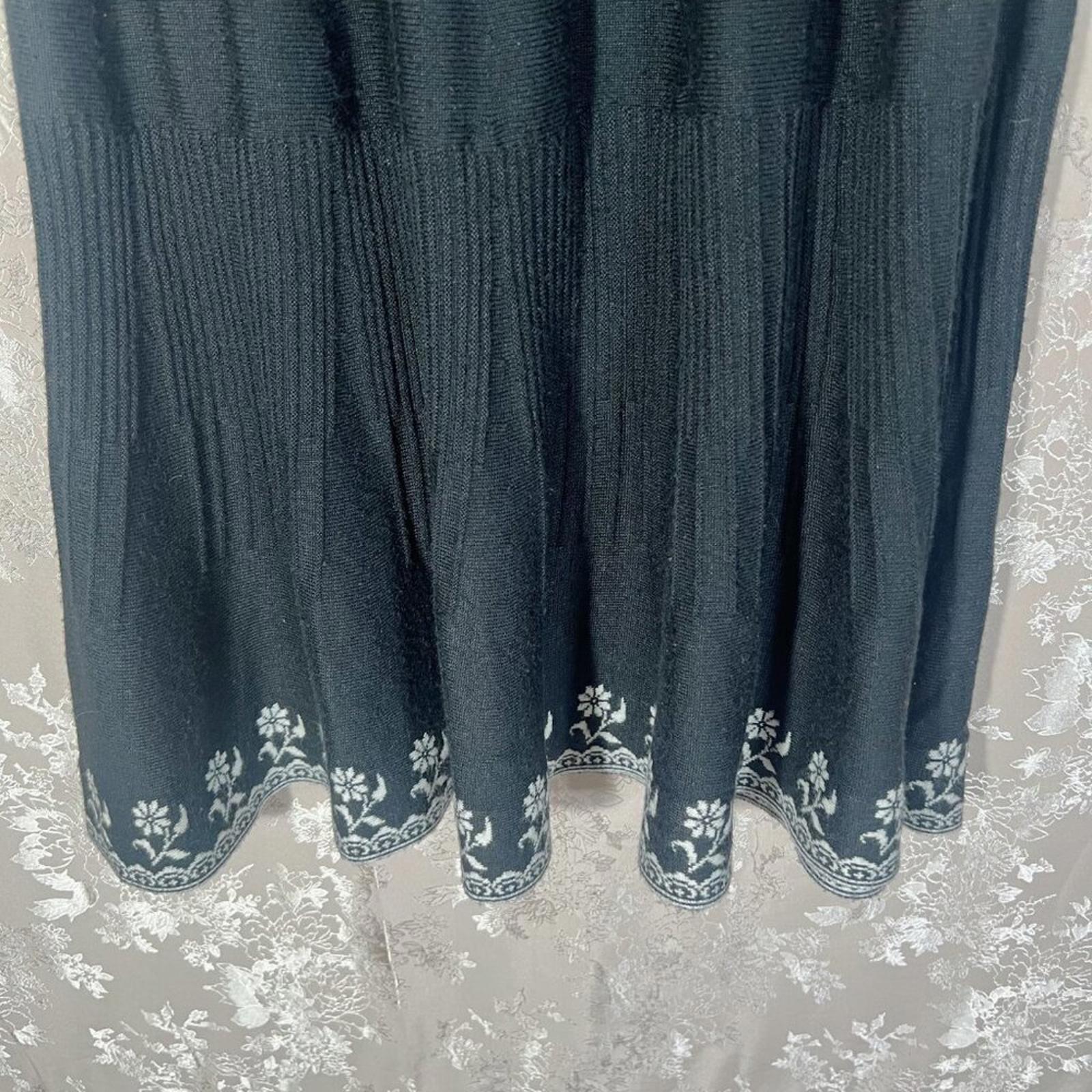 Anthropologie Lapis Black Knit Midi Skirt White Floral Boho Bohemian Size S
